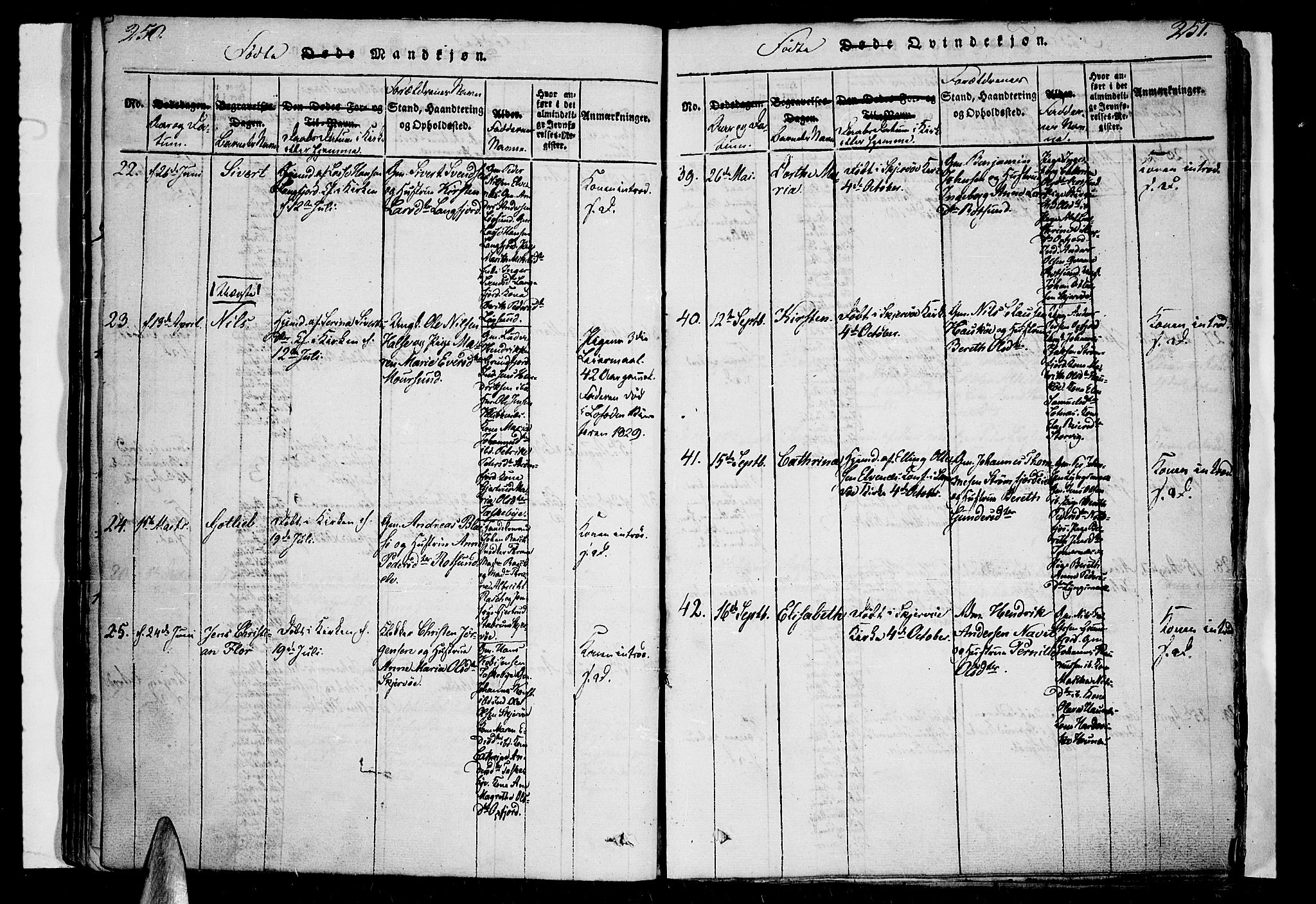 Skjervøy sokneprestkontor, AV/SATØ-S-1300/H/Ha/Haa/L0004kirke: Parish register (official) no. 4, 1820-1838, p. 250-251