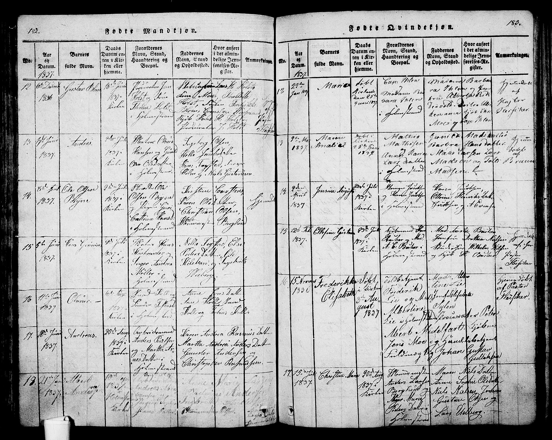 Holmestrand kirkebøker, AV/SAKO-A-346/G/Ga/L0001: Parish register (copy) no. 1, 1814-1848, p. 182-183