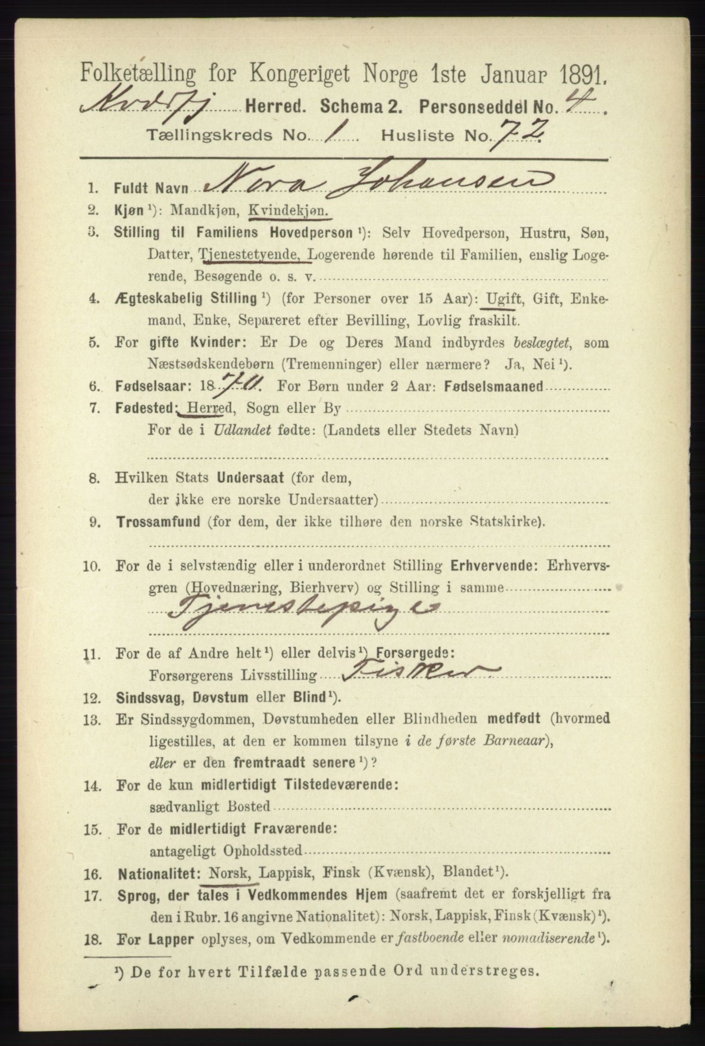 RA, 1891 census for 1911 Kvæfjord, 1891, p. 619