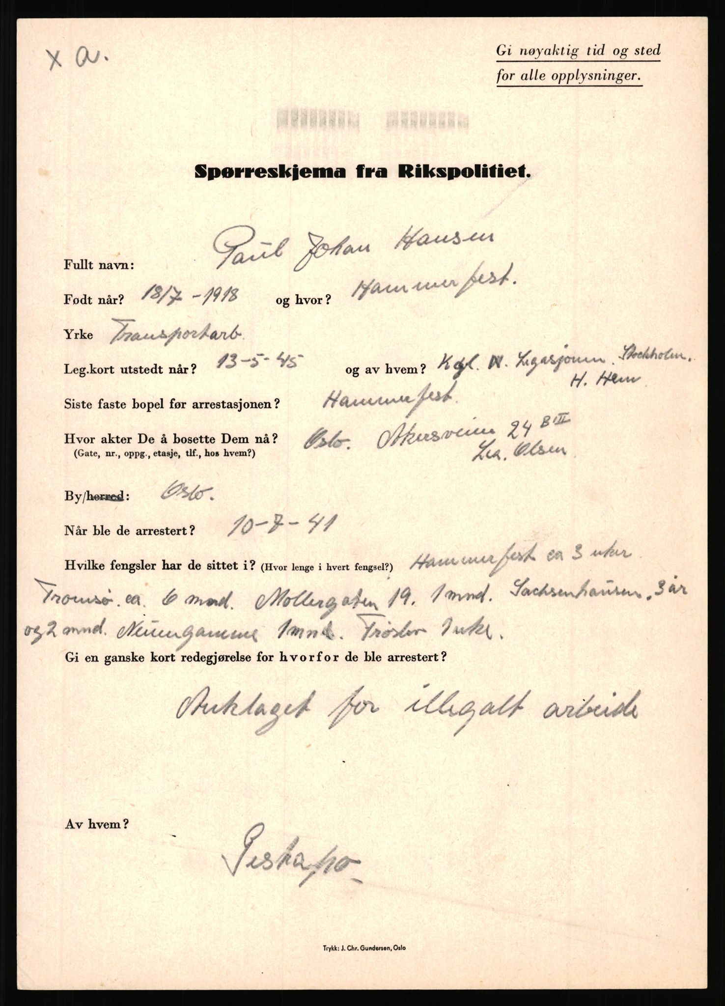 Rikspolitisjefen, AV/RA-S-1560/L/L0006: Hansen, Adolf Boye - Hemstad, Gunnar, 1940-1945, p. 434