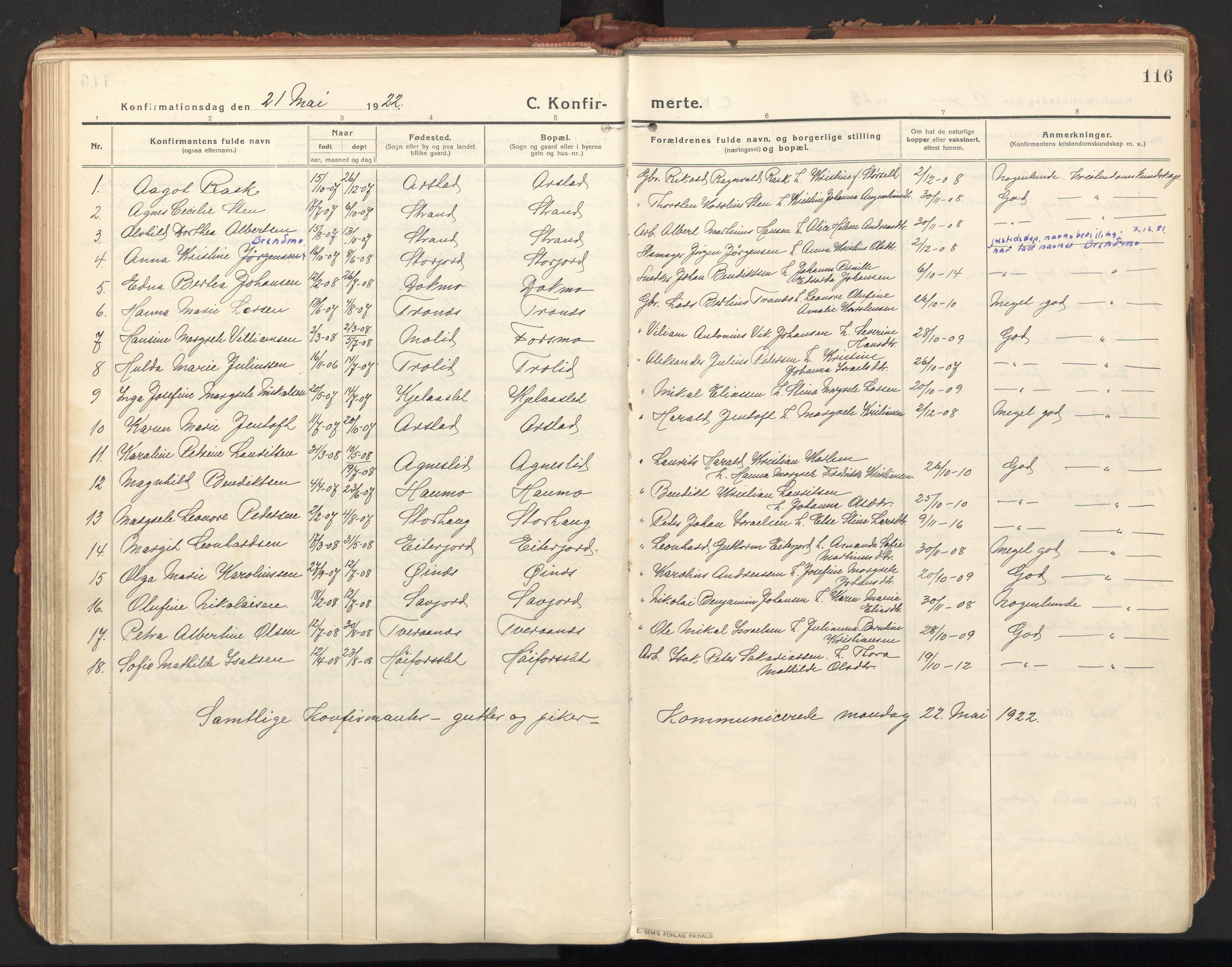 Ministerialprotokoller, klokkerbøker og fødselsregistre - Nordland, SAT/A-1459/846/L0650: Parish register (official) no. 846A08, 1916-1935, p. 116