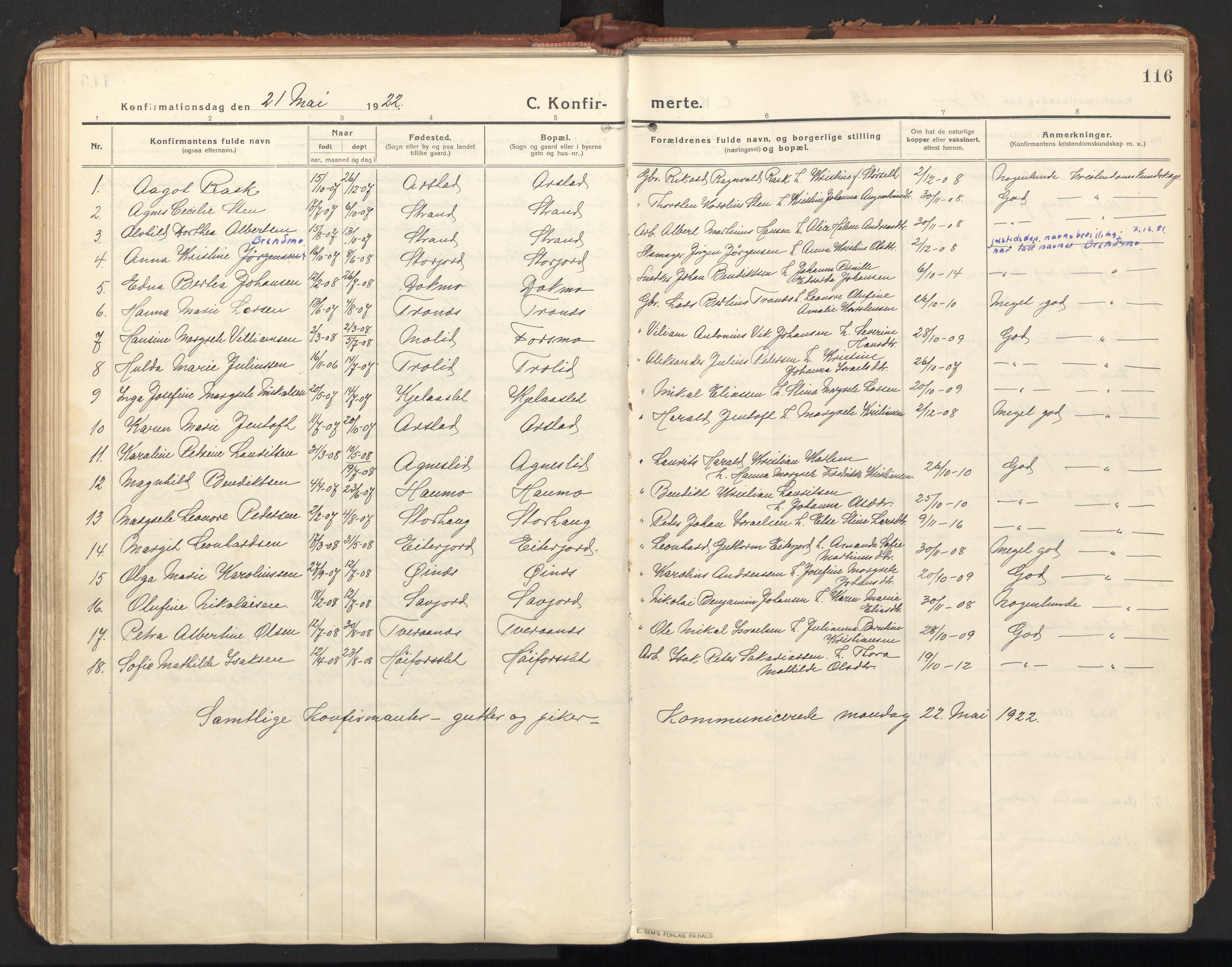 Ministerialprotokoller, klokkerbøker og fødselsregistre - Nordland, AV/SAT-A-1459/846/L0650: Parish register (official) no. 846A08, 1916-1935, p. 116