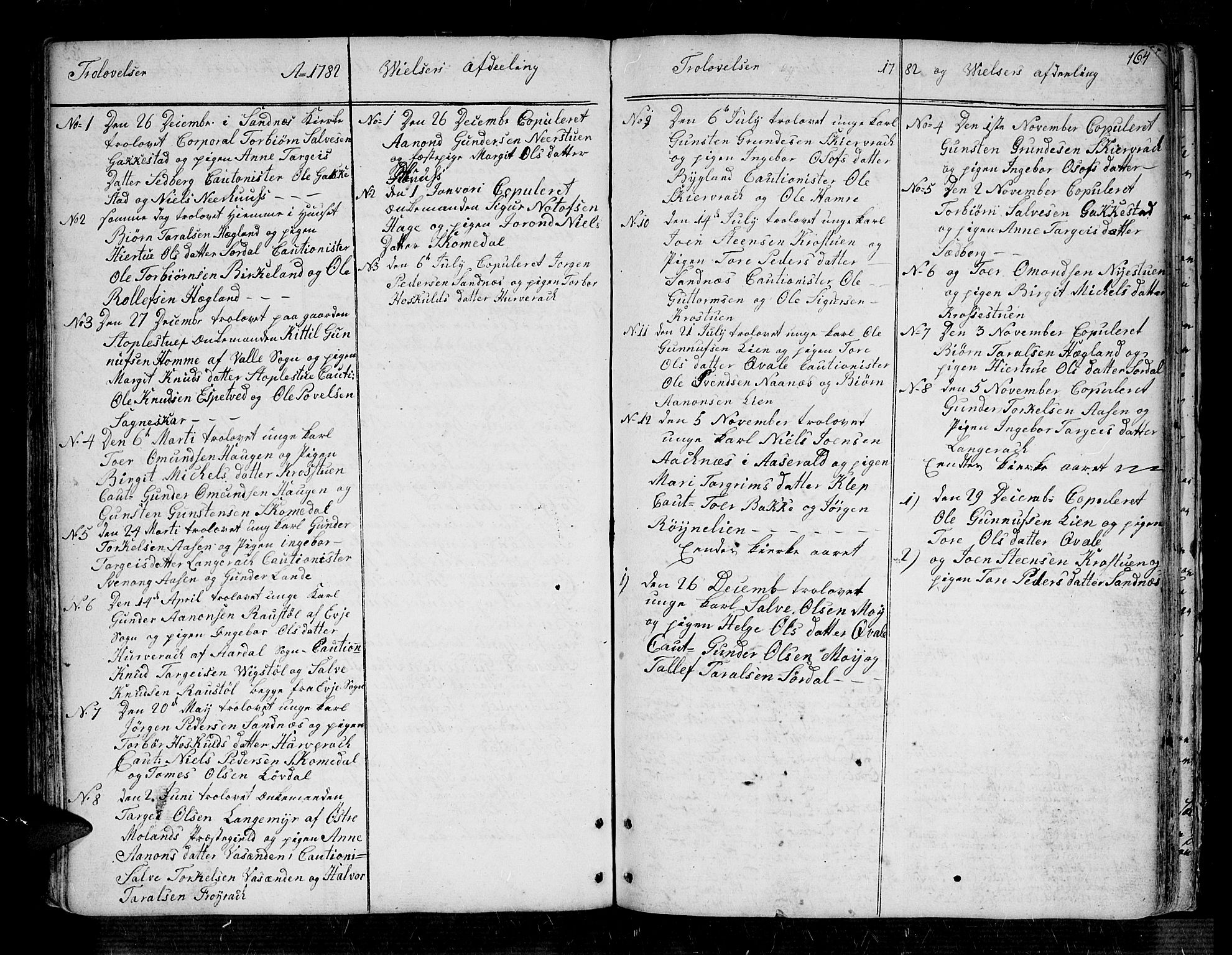 Bygland sokneprestkontor, SAK/1111-0006/F/Fa/Fab/L0002: Parish register (official) no. A 2, 1766-1816, p. 164