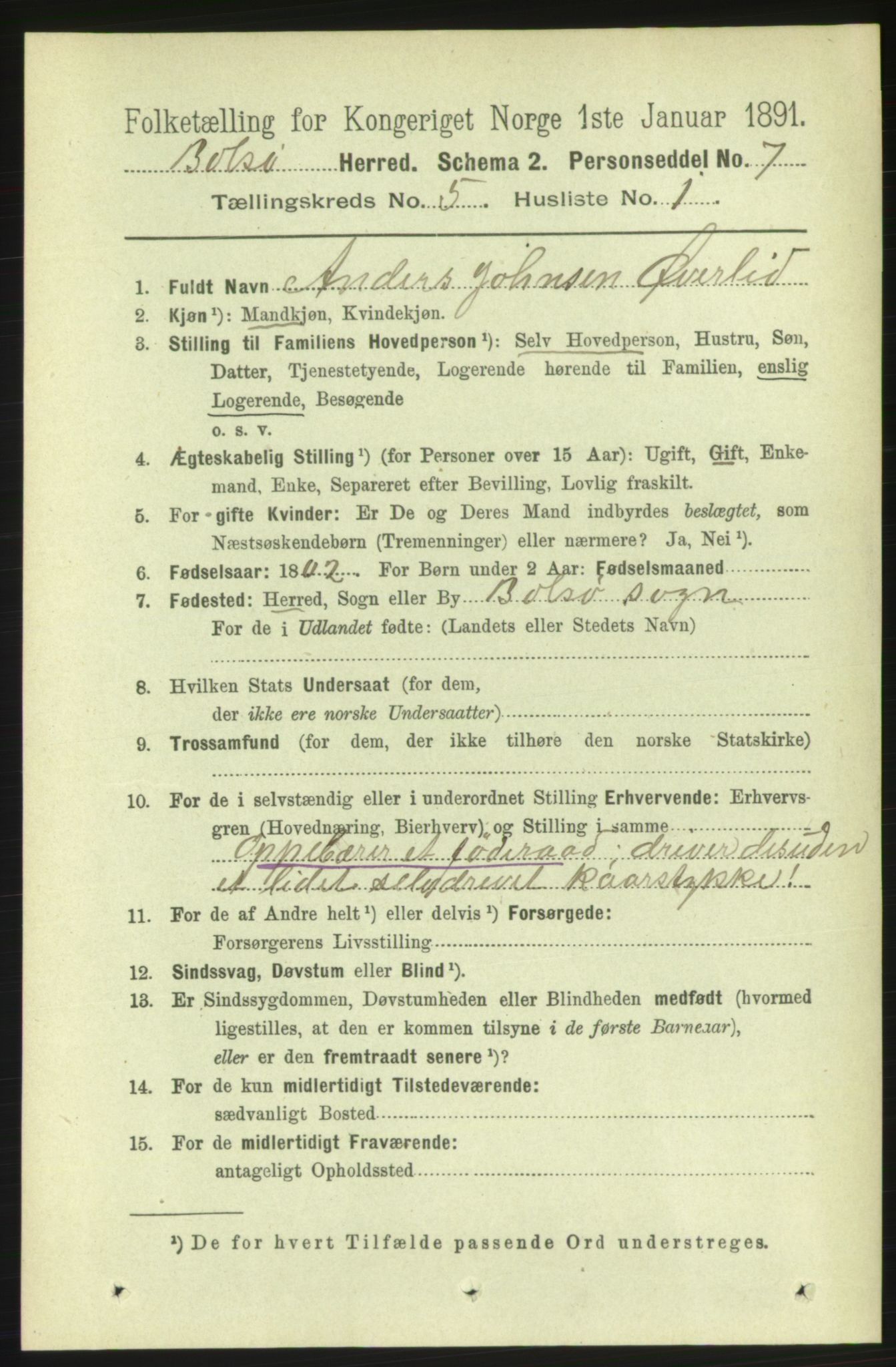 RA, 1891 census for 1544 Bolsøy, 1891, p. 3136