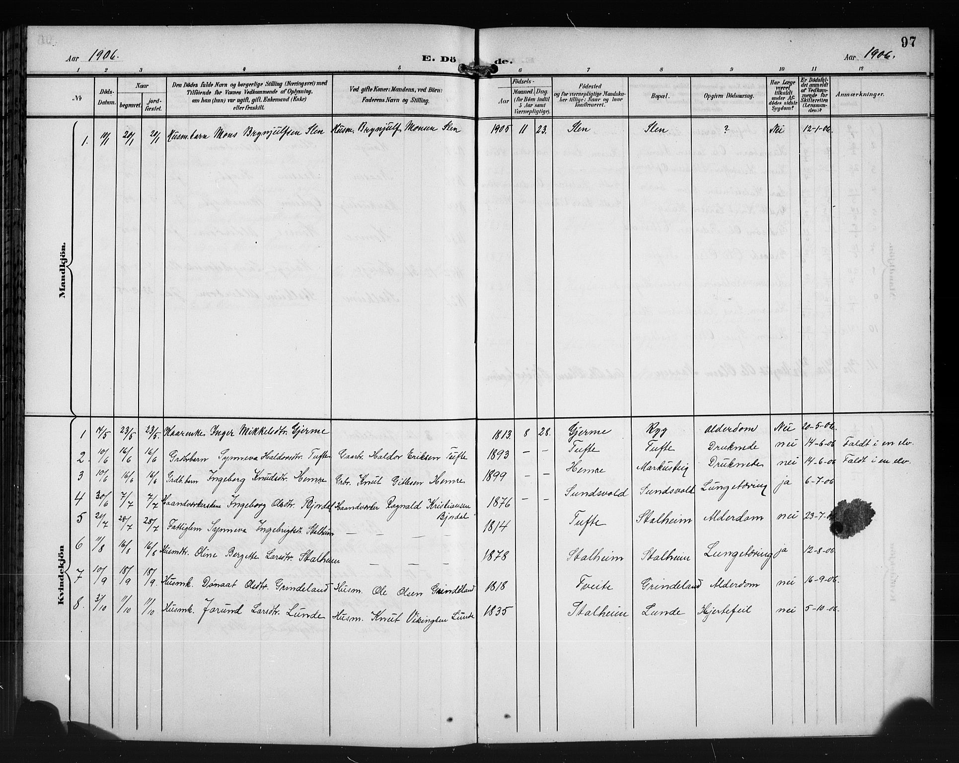 Vossestrand Sokneprestembete, SAB/A-79101/H/Hab: Parish register (copy) no. A 3, 1900-1918, p. 97