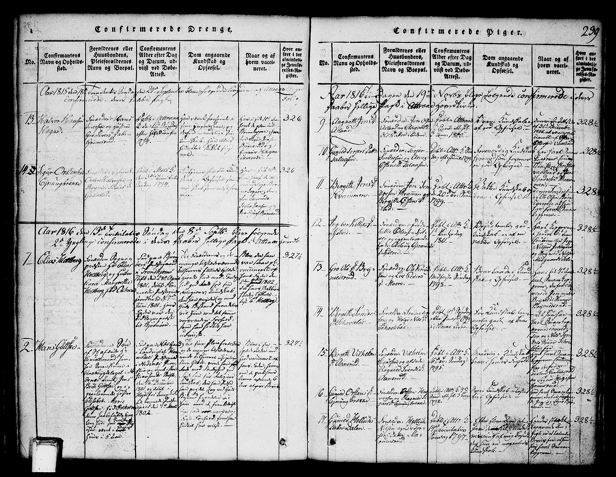 Tinn kirkebøker, SAKO/A-308/G/Ga/L0001: Parish register (copy) no. I 1, 1815-1850, p. 239