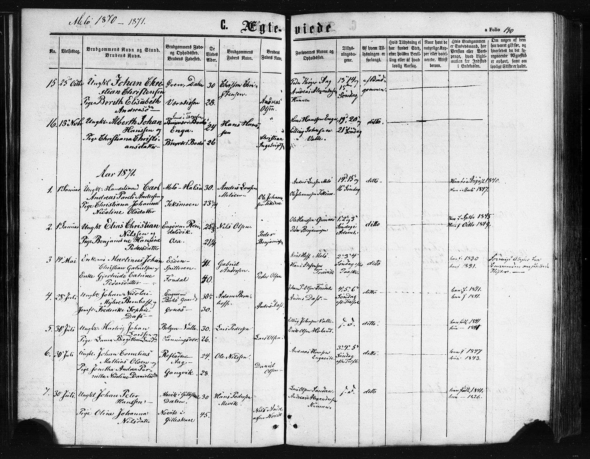 Ministerialprotokoller, klokkerbøker og fødselsregistre - Nordland, SAT/A-1459/841/L0607: Parish register (official) no. 841A11 /2, 1863-1877, p. 140
