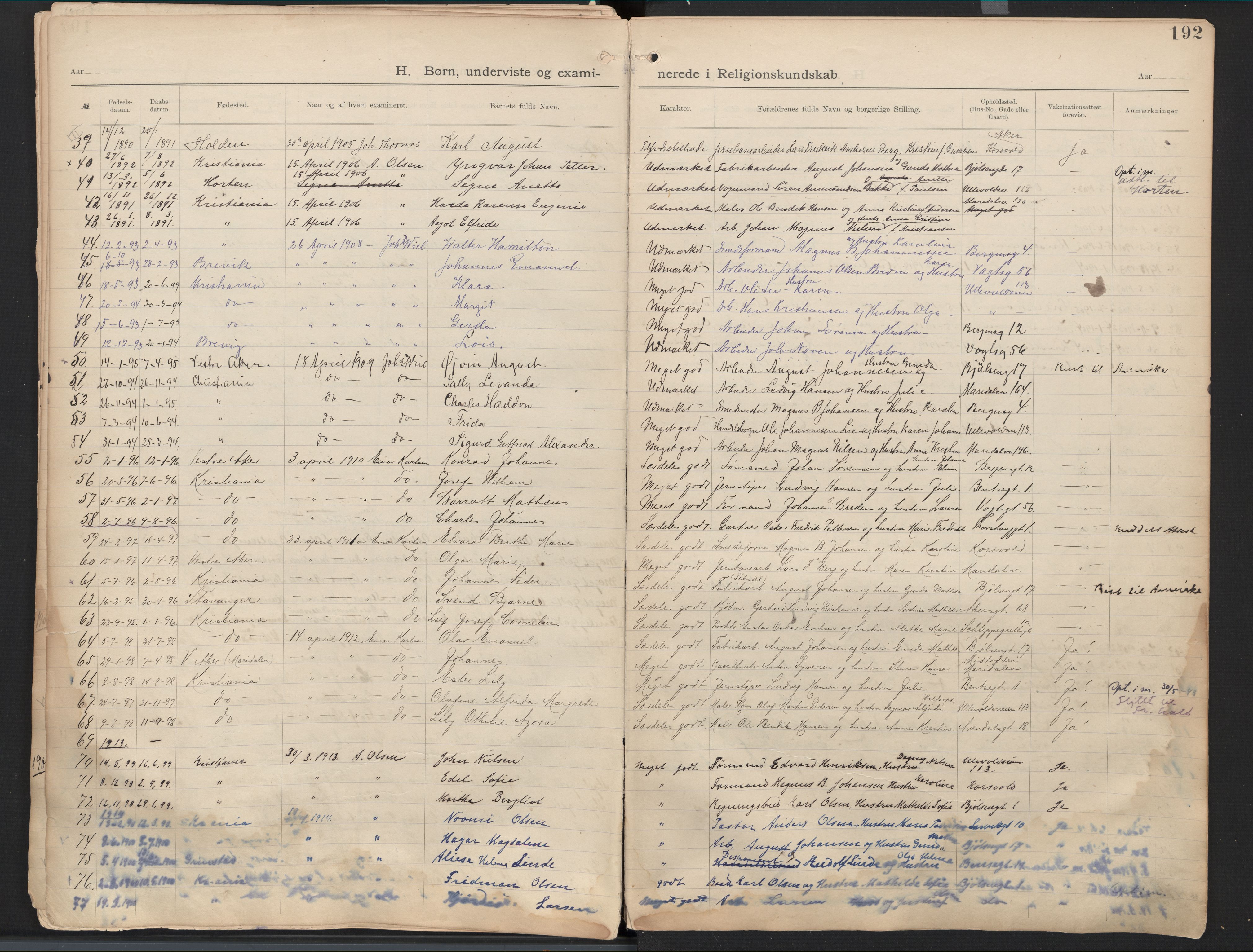 Femte metodistmenighet Oslo, AV/SAO-PAO-0217/A/L0001: Dissenter register no. 1, 1893-1985, p. 192