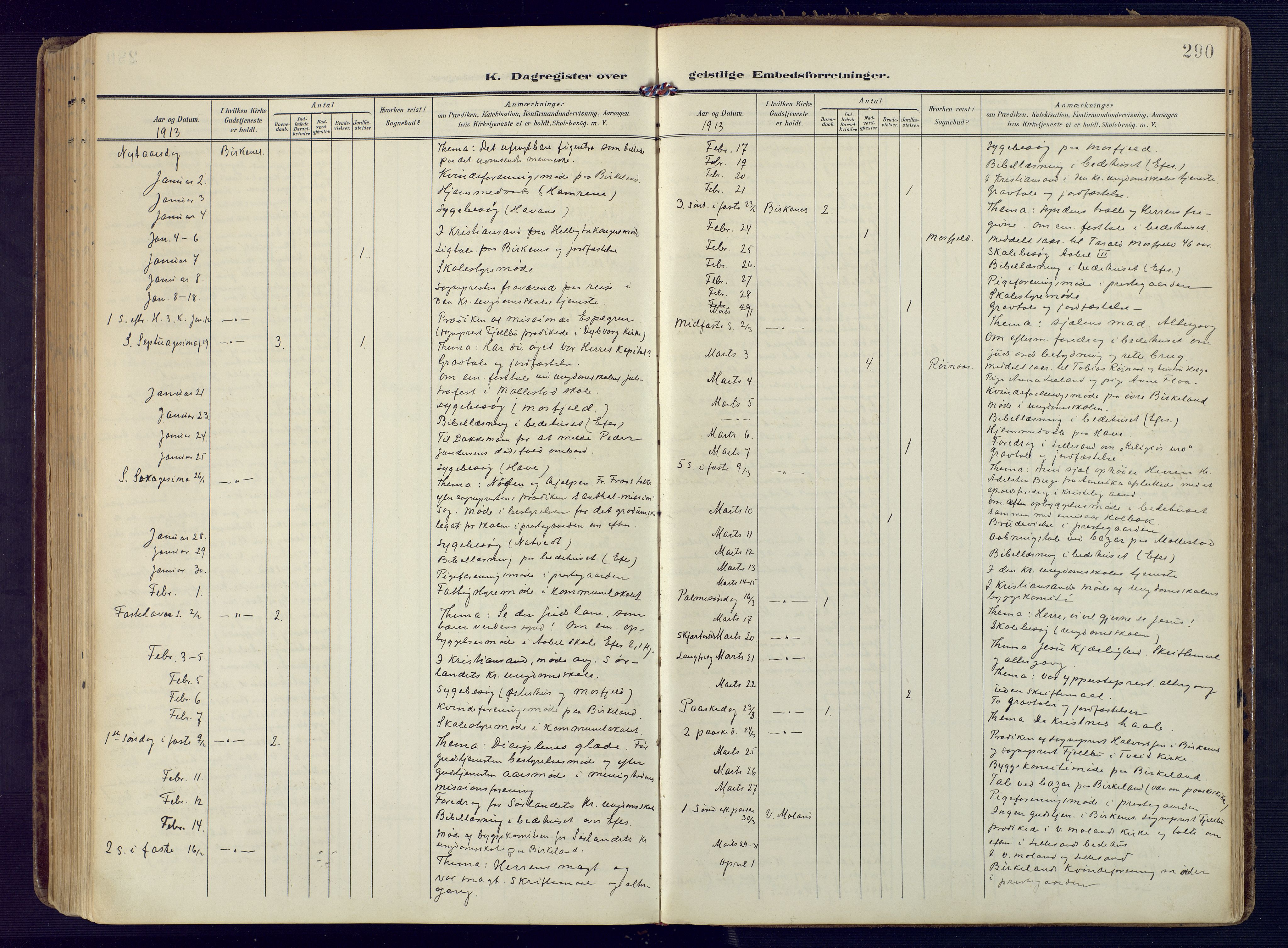 Birkenes sokneprestkontor, SAK/1111-0004/F/Fa/L0006: Parish register (official) no. A 6, 1908-1932, p. 290