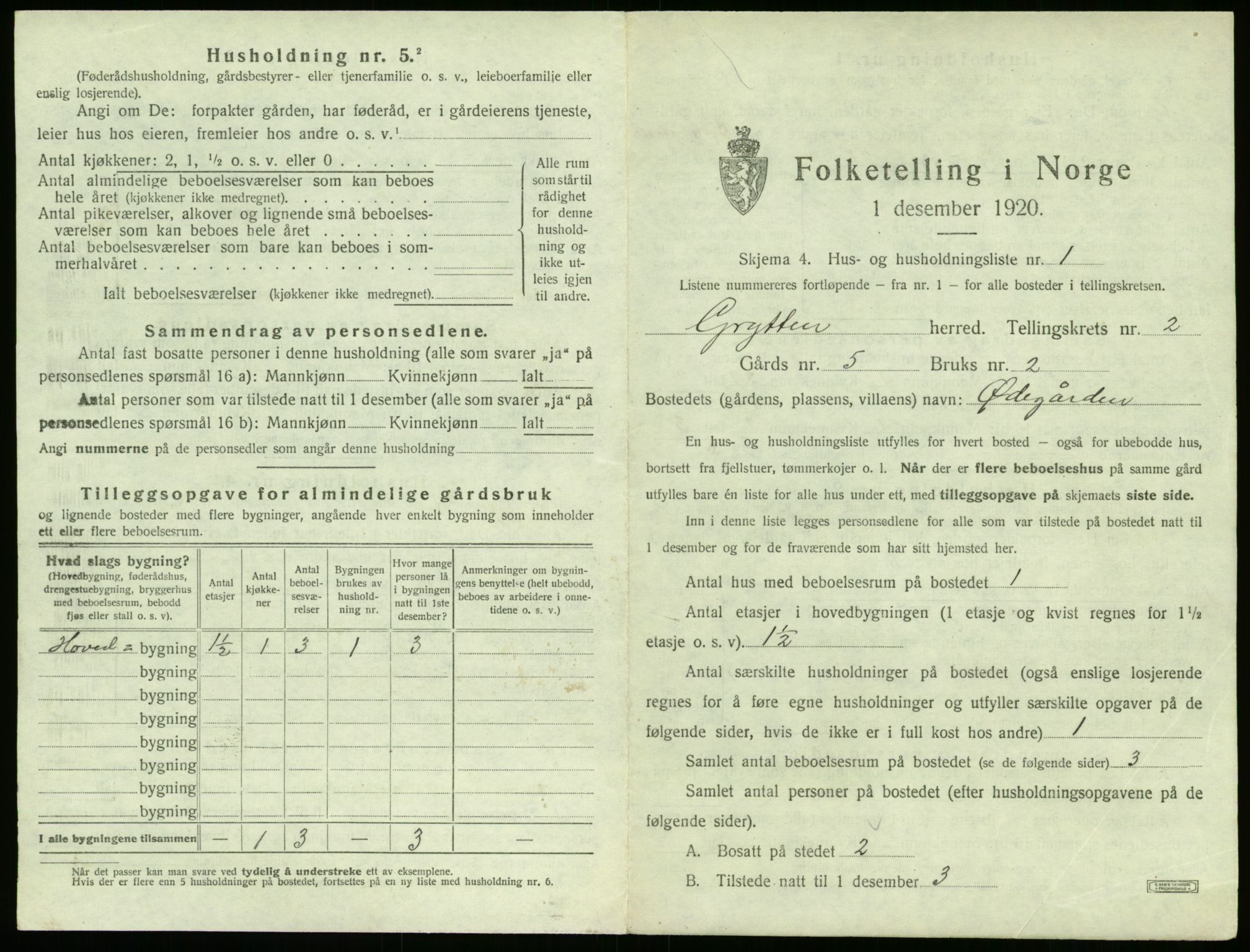 SAT, 1920 census for Grytten, 1920, p. 214