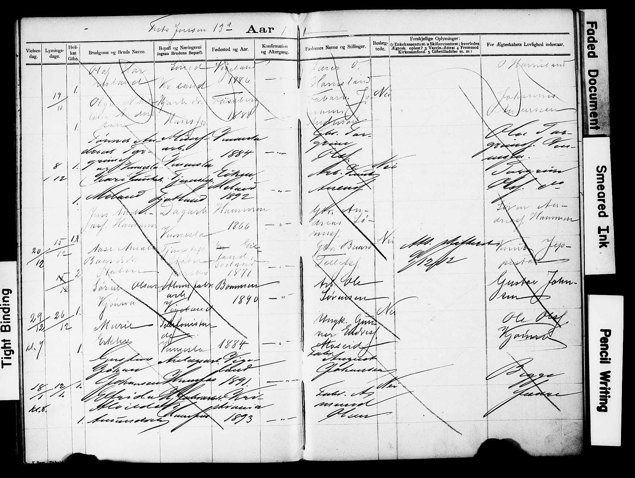 Vennesla sokneprestkontor, SAK/1111-0045/J/L0032/0004: Banns register no. II 5 2, 1892-1917, p. 71