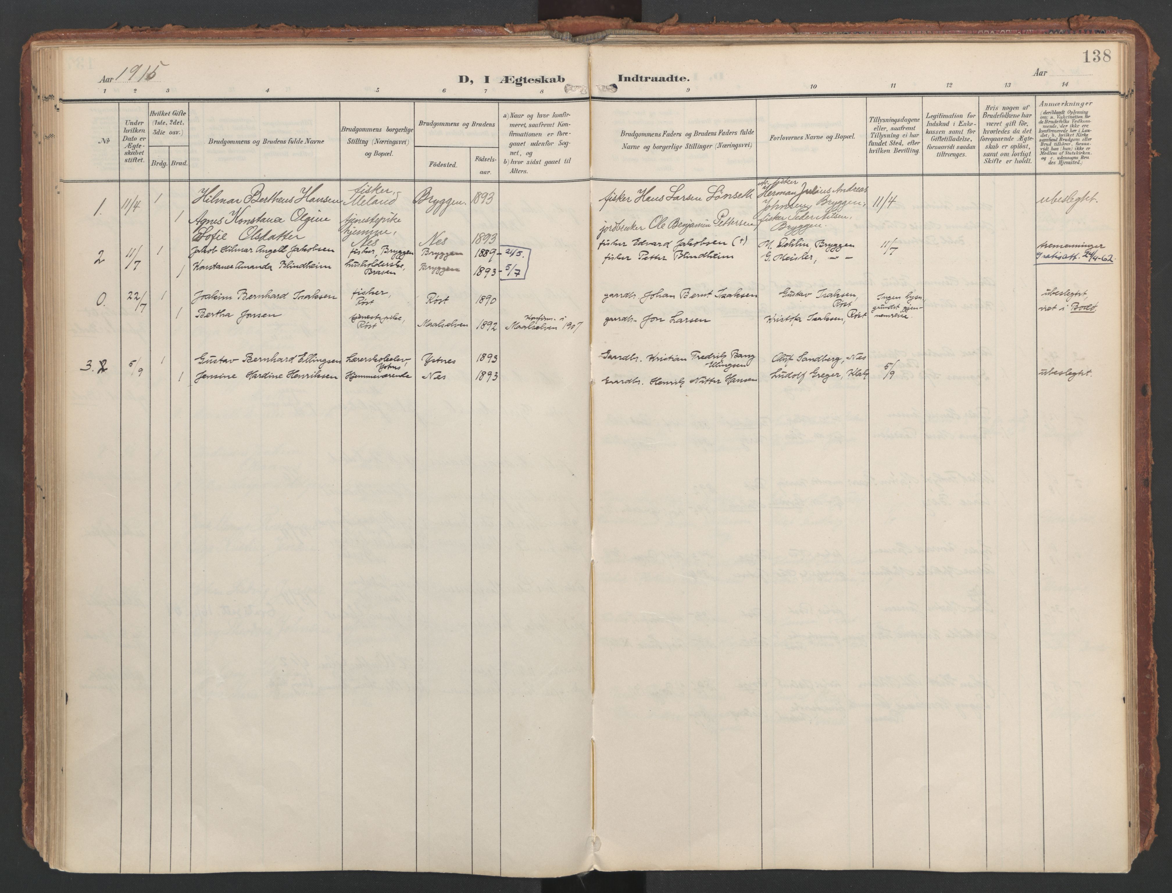 Ministerialprotokoller, klokkerbøker og fødselsregistre - Nordland, AV/SAT-A-1459/808/L0129: Parish register (official) no. 808A02, 1903-1931, p. 138