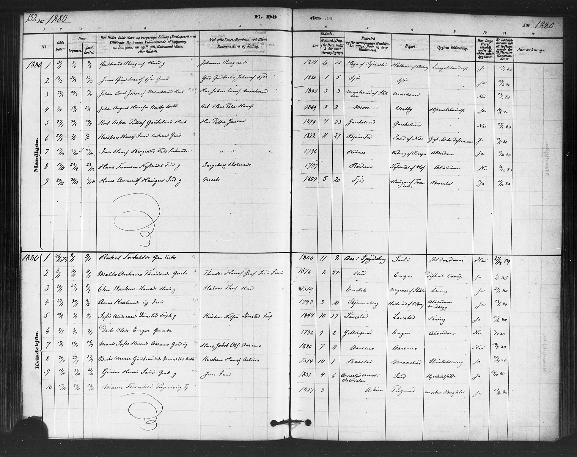 Trøgstad prestekontor Kirkebøker, SAO/A-10925/F/Fb/L0001: Parish register (official) no. II 1, 1878-1902, p. 132
