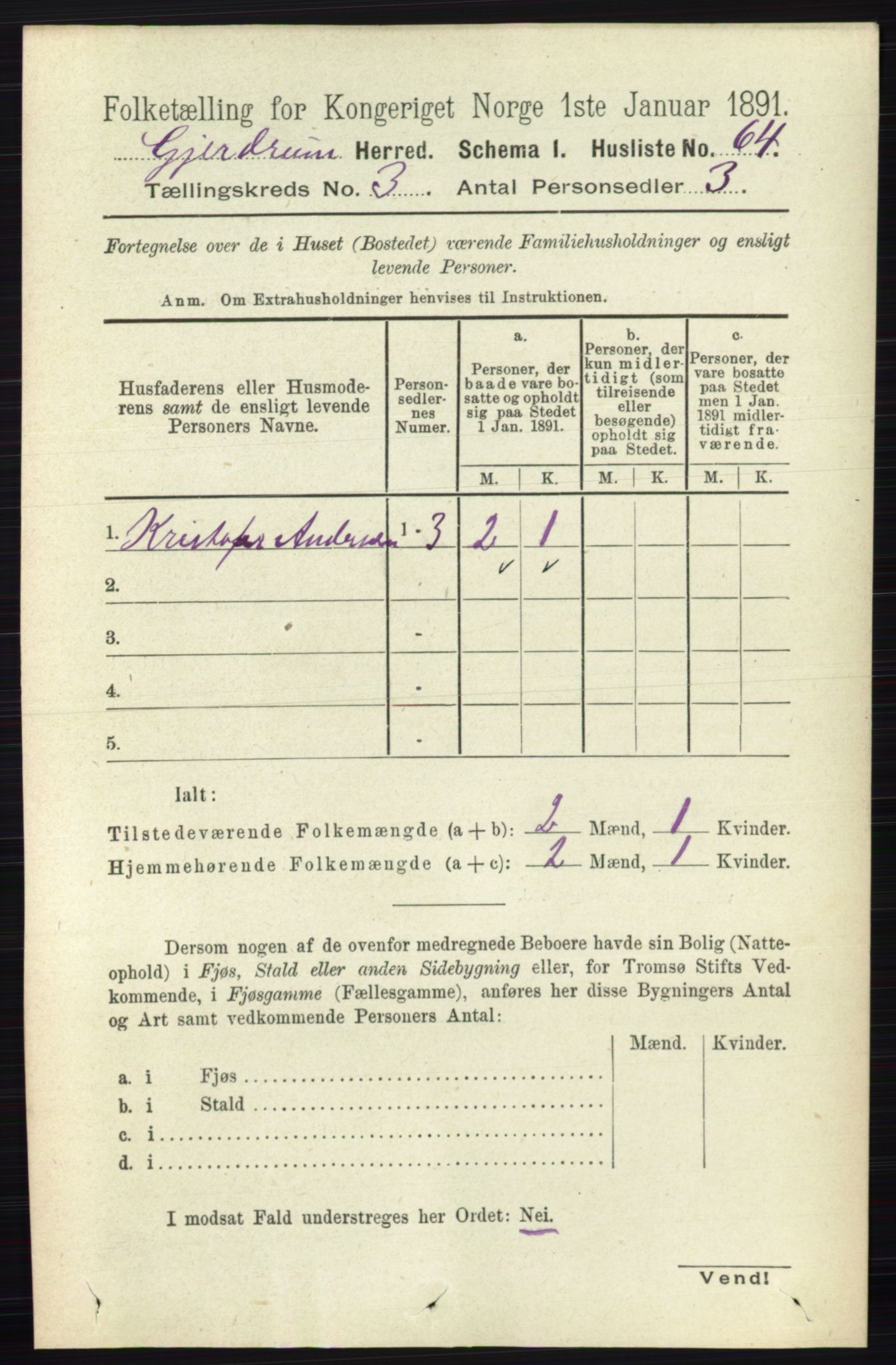 RA, 1891 census for 0234 Gjerdrum, 1891, p. 1224