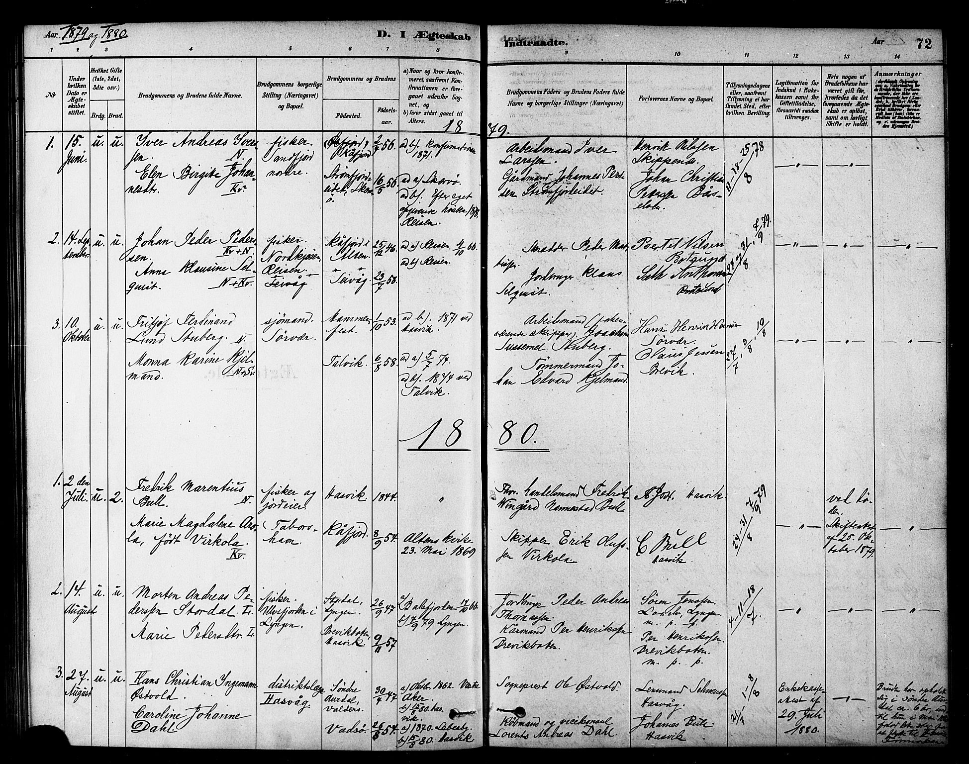 Loppa sokneprestkontor, SATØ/S-1339/H/Ha/L0007kirke: Parish register (official) no. 7, 1879-1889, p. 72