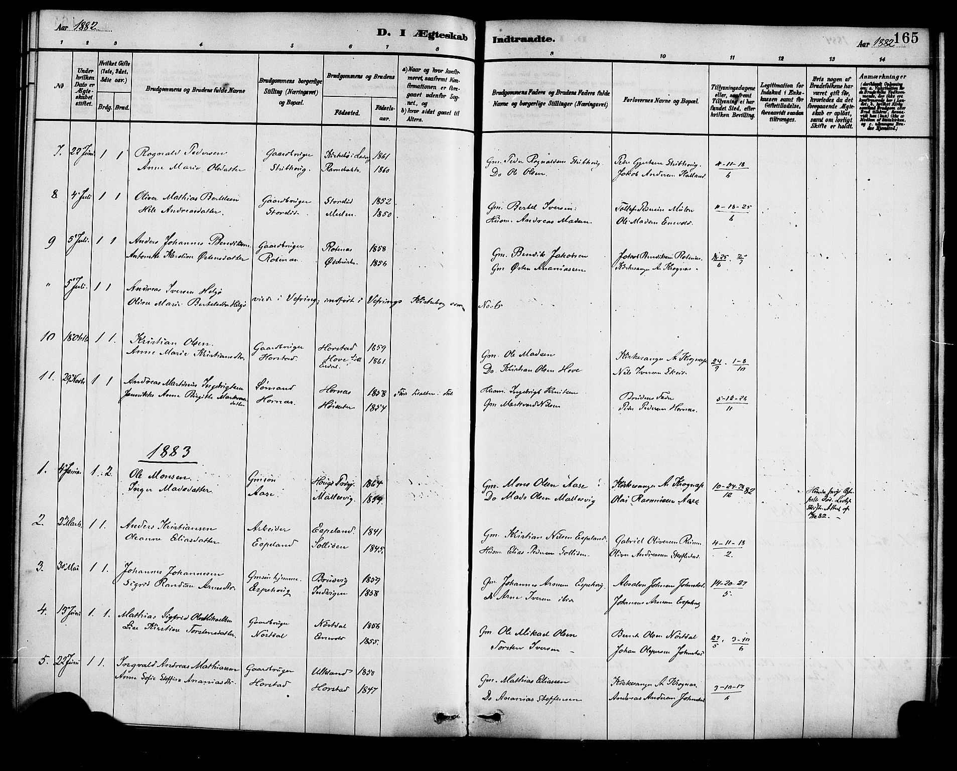 Førde sokneprestembete, SAB/A-79901/H/Haa/Haad/L0001: Parish register (official) no. D 1, 1881-1898, p. 165