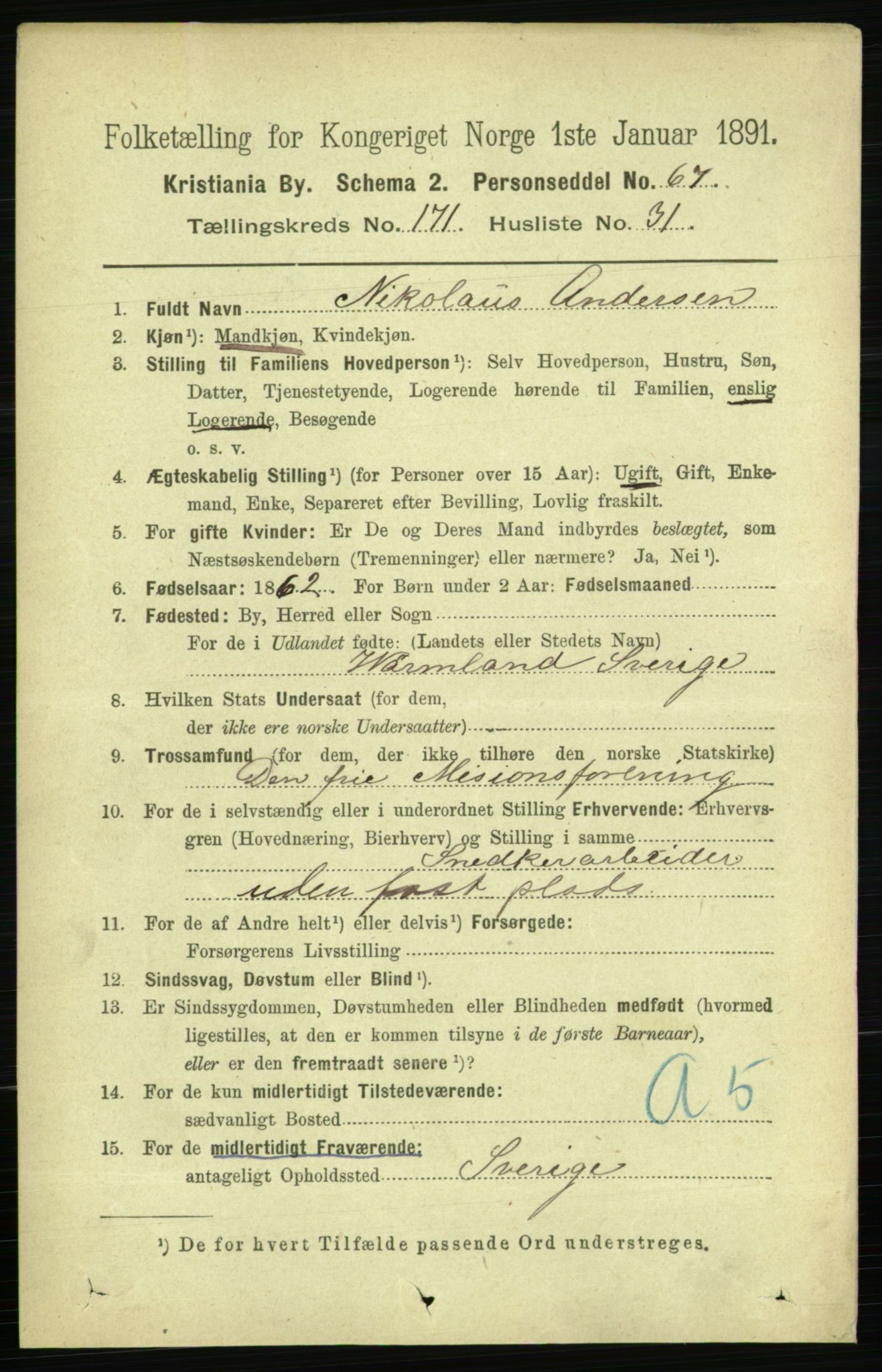 RA, 1891 census for 0301 Kristiania, 1891, p. 101598