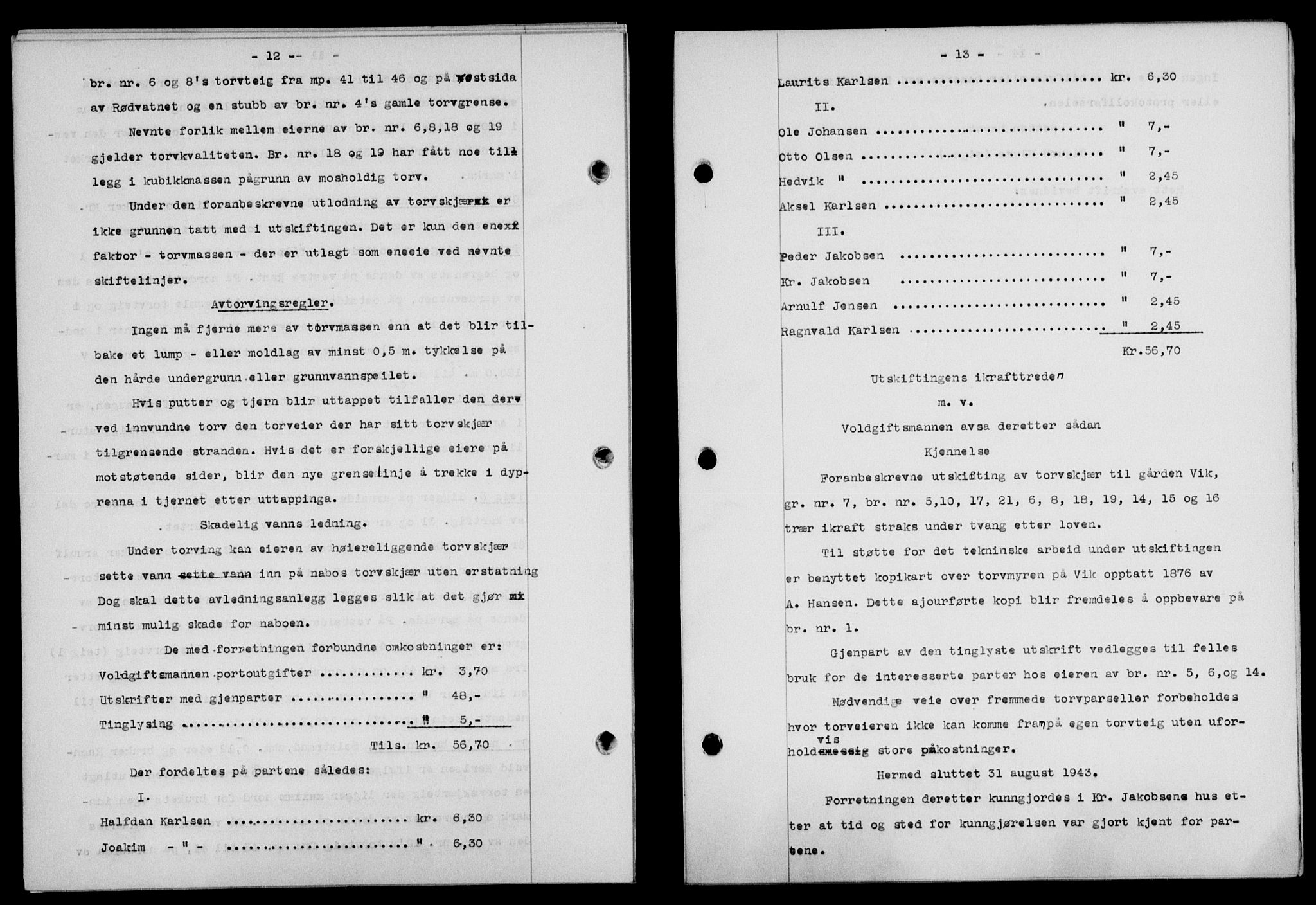 Lofoten sorenskriveri, SAT/A-0017/1/2/2C/L0011a: Mortgage book no. 11a, 1943-1943, Diary no: : 1304/1943