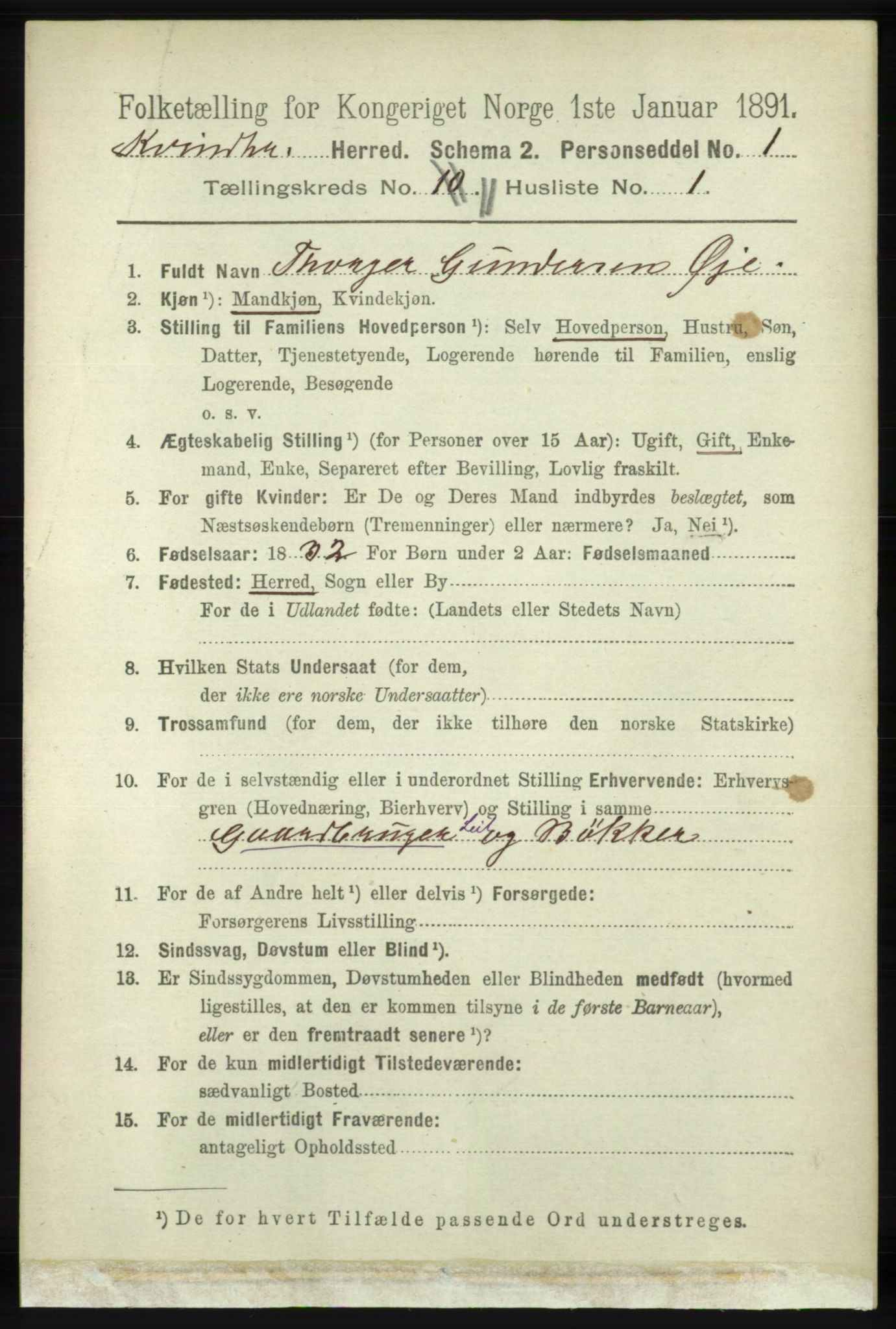 RA, 1891 census for 1224 Kvinnherad, 1891, p. 3810
