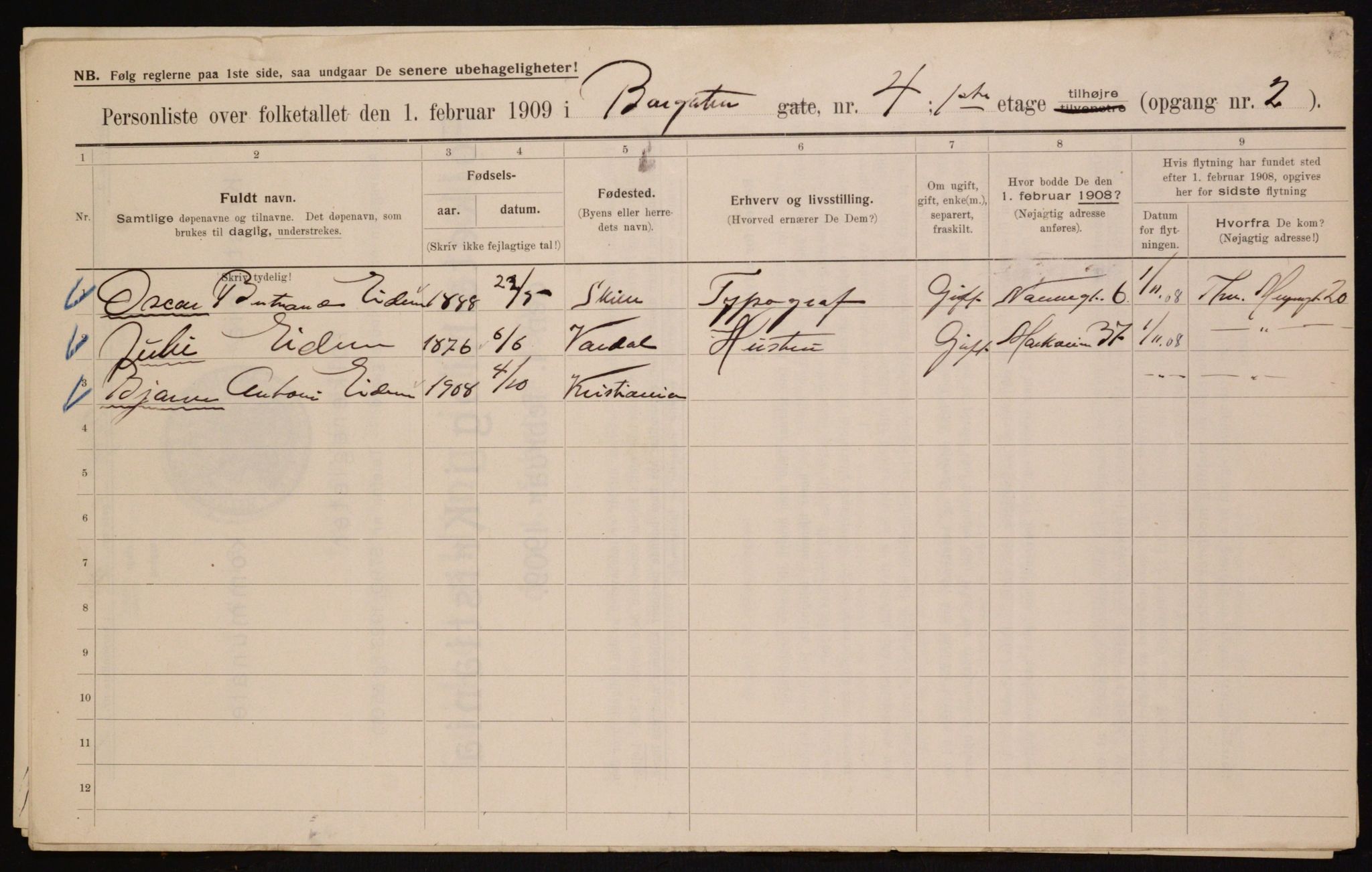 OBA, Municipal Census 1909 for Kristiania, 1909, p. 7225