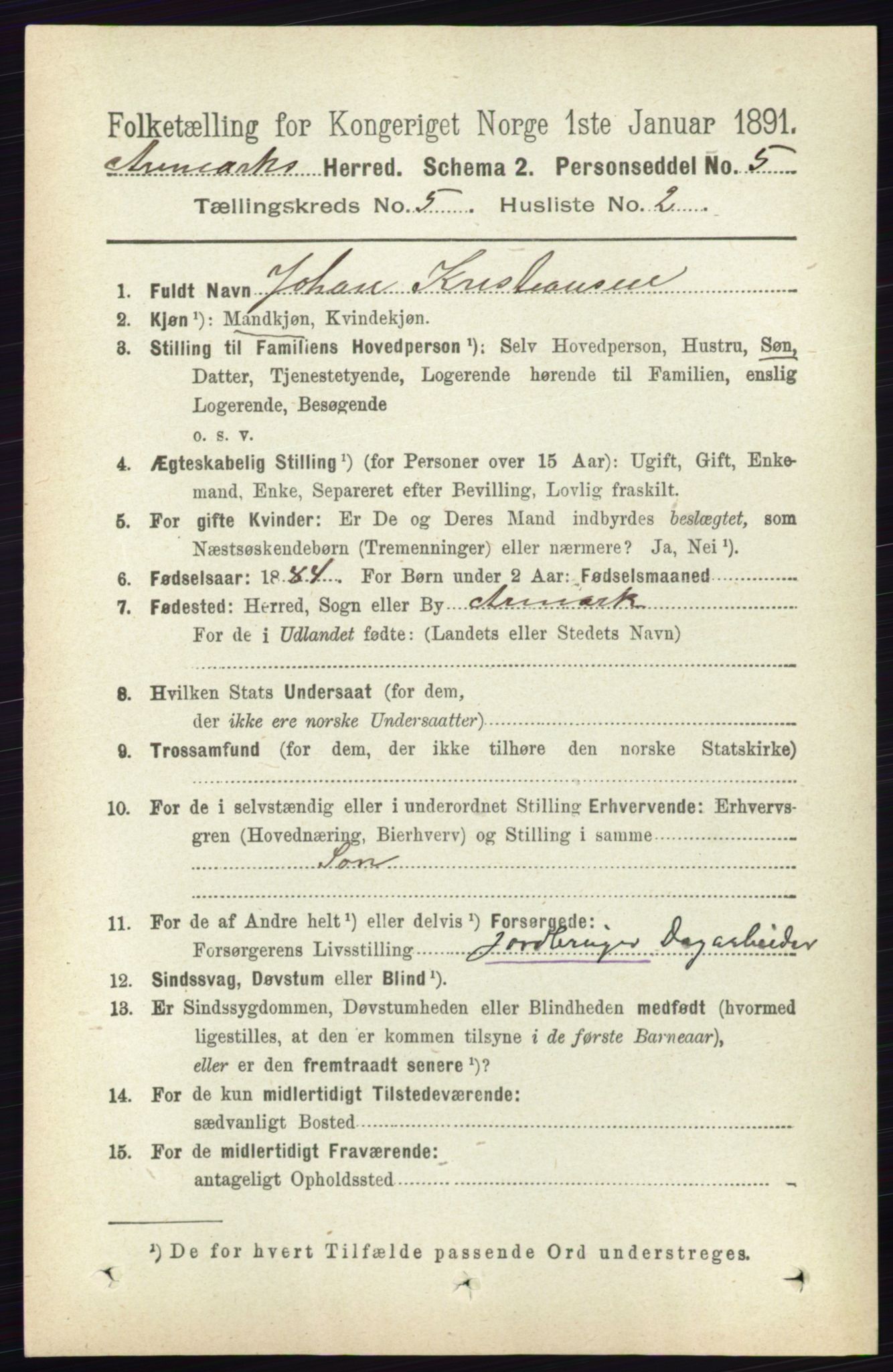 RA, 1891 census for 0118 Aremark, 1891, p. 2485