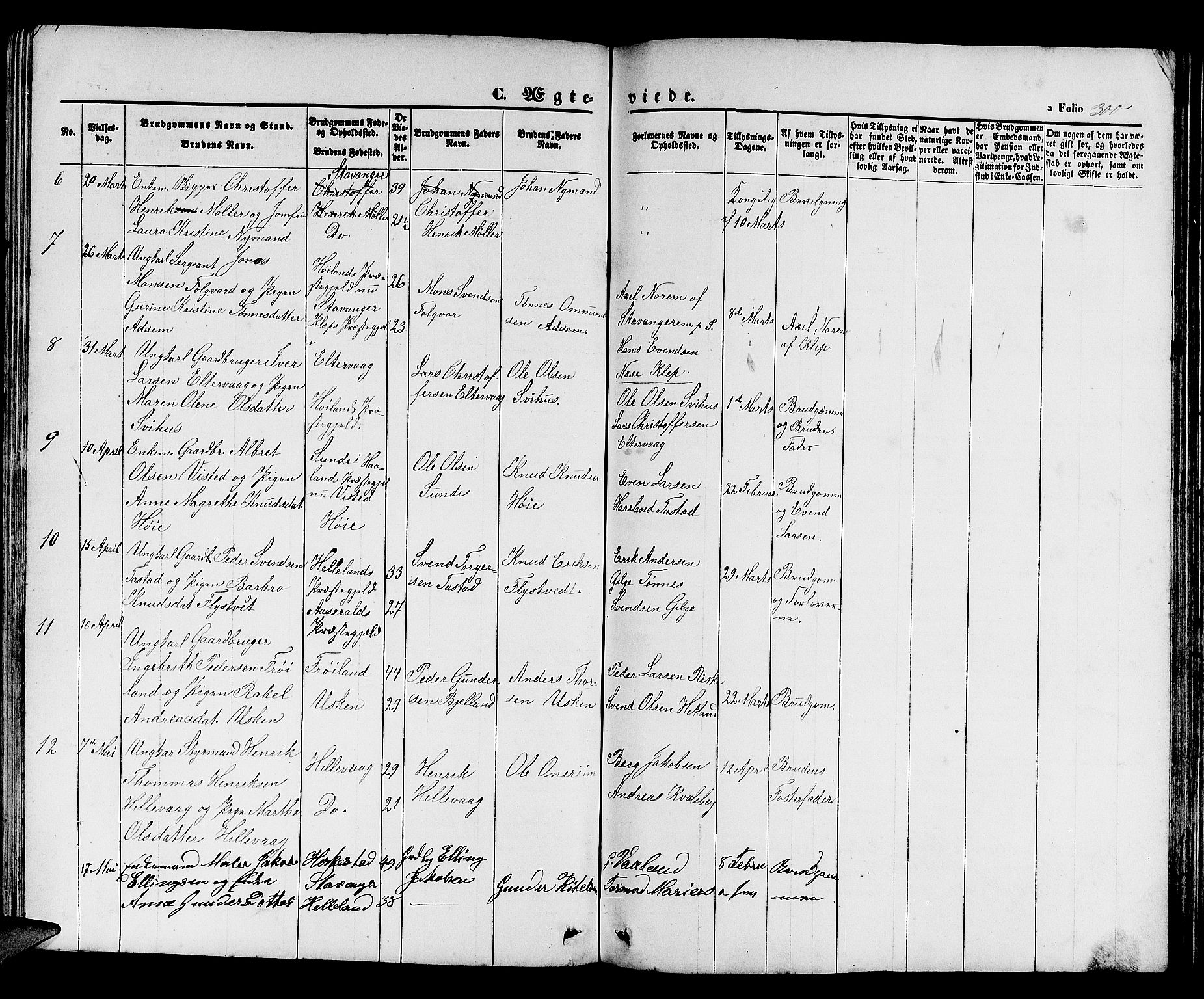 Hetland sokneprestkontor, SAST/A-101826/30/30BB/L0003: Parish register (copy) no. B 3, 1863-1877, p. 300