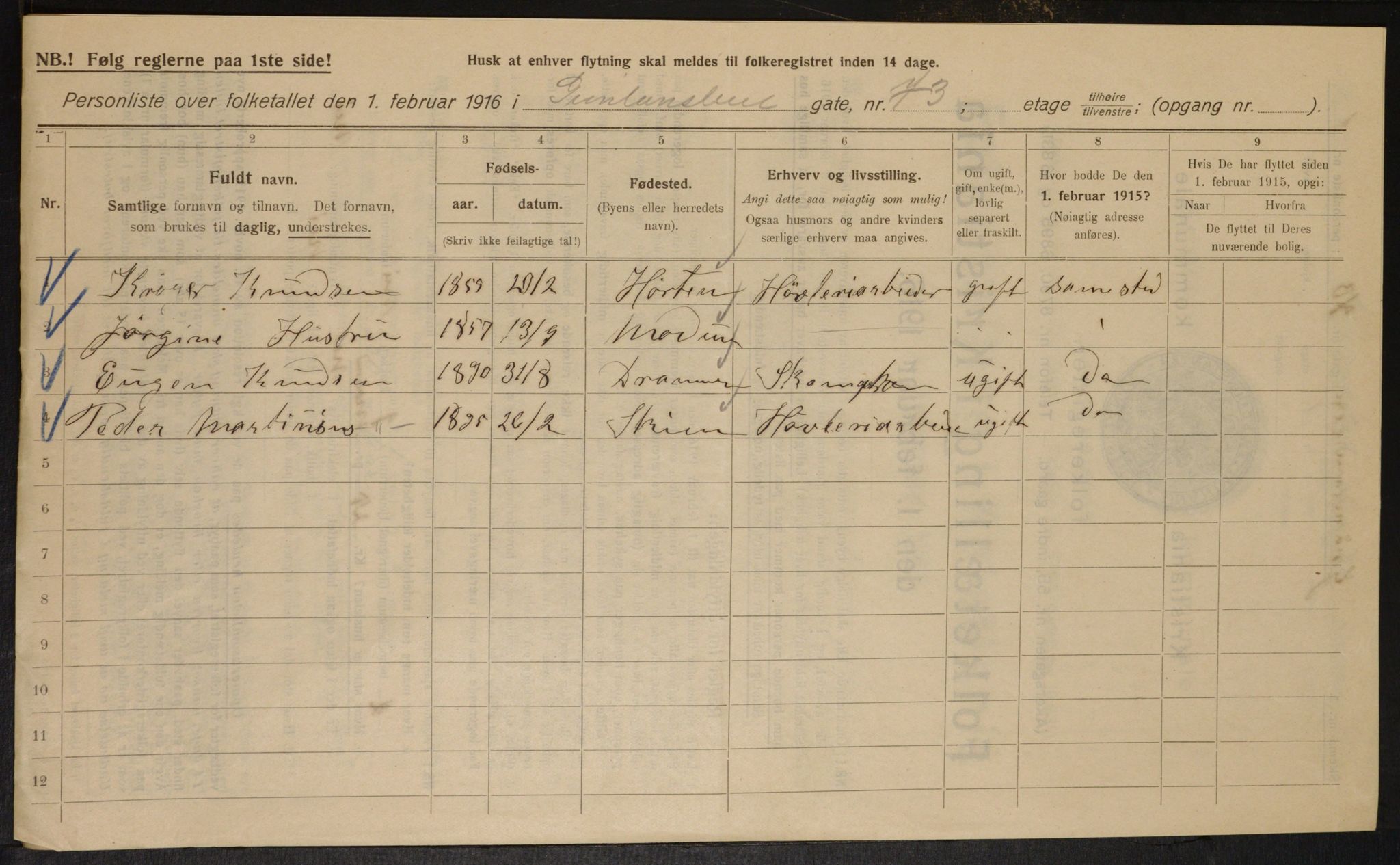 OBA, Municipal Census 1916 for Kristiania, 1916, p. 32793