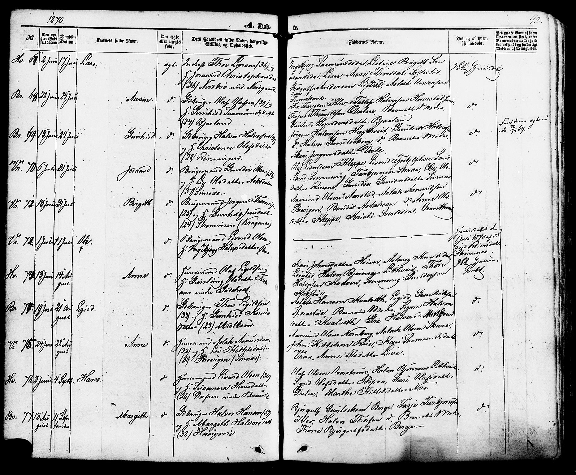 Kviteseid kirkebøker, AV/SAKO-A-276/F/Fa/L0007: Parish register (official) no. I 7, 1859-1881, p. 92