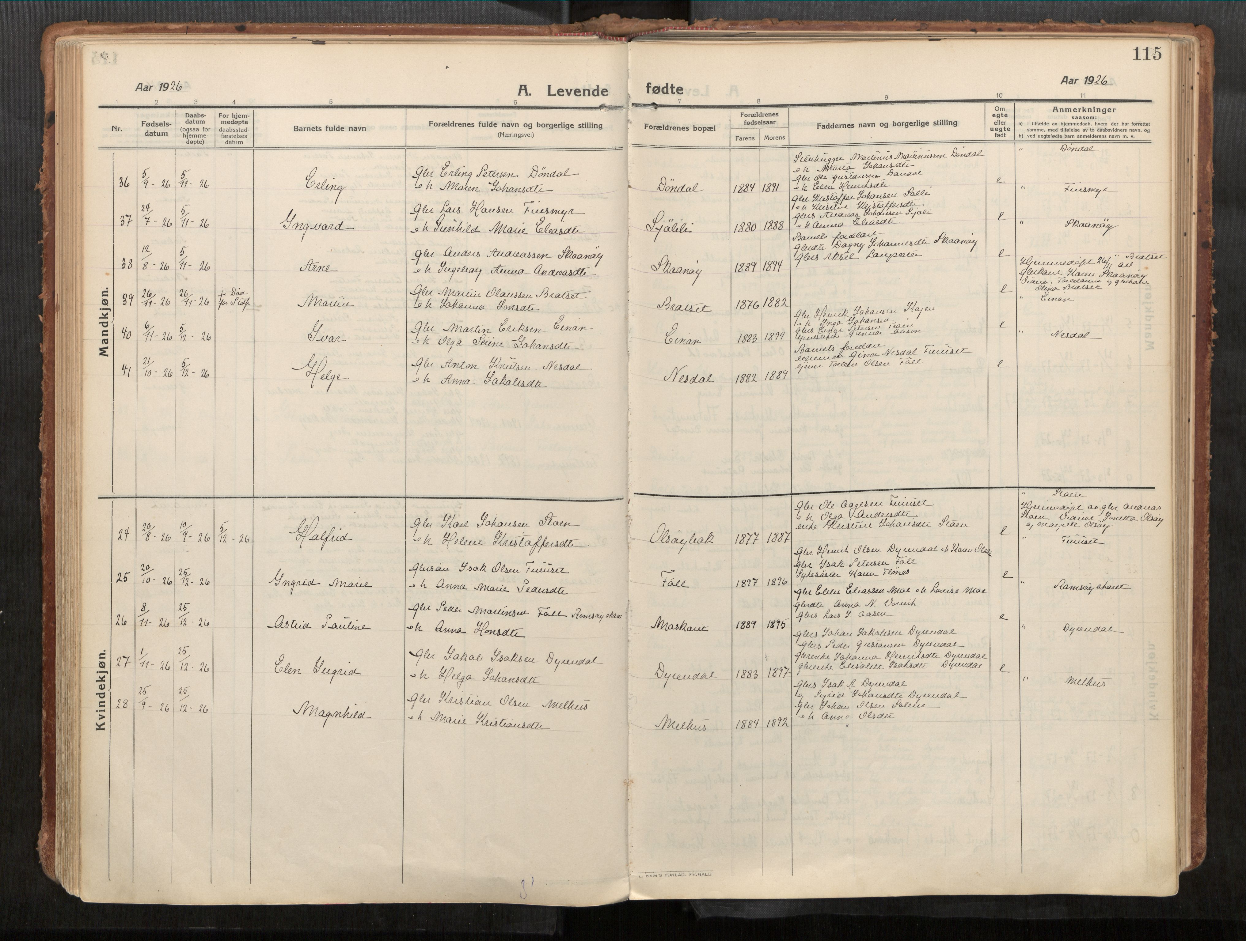 Stadsbygd sokneprestkontor, AV/SAT-A-1117/1/I/I1/I1a/L0001: Parish register (official) no. 1, 1911-1929, p. 115