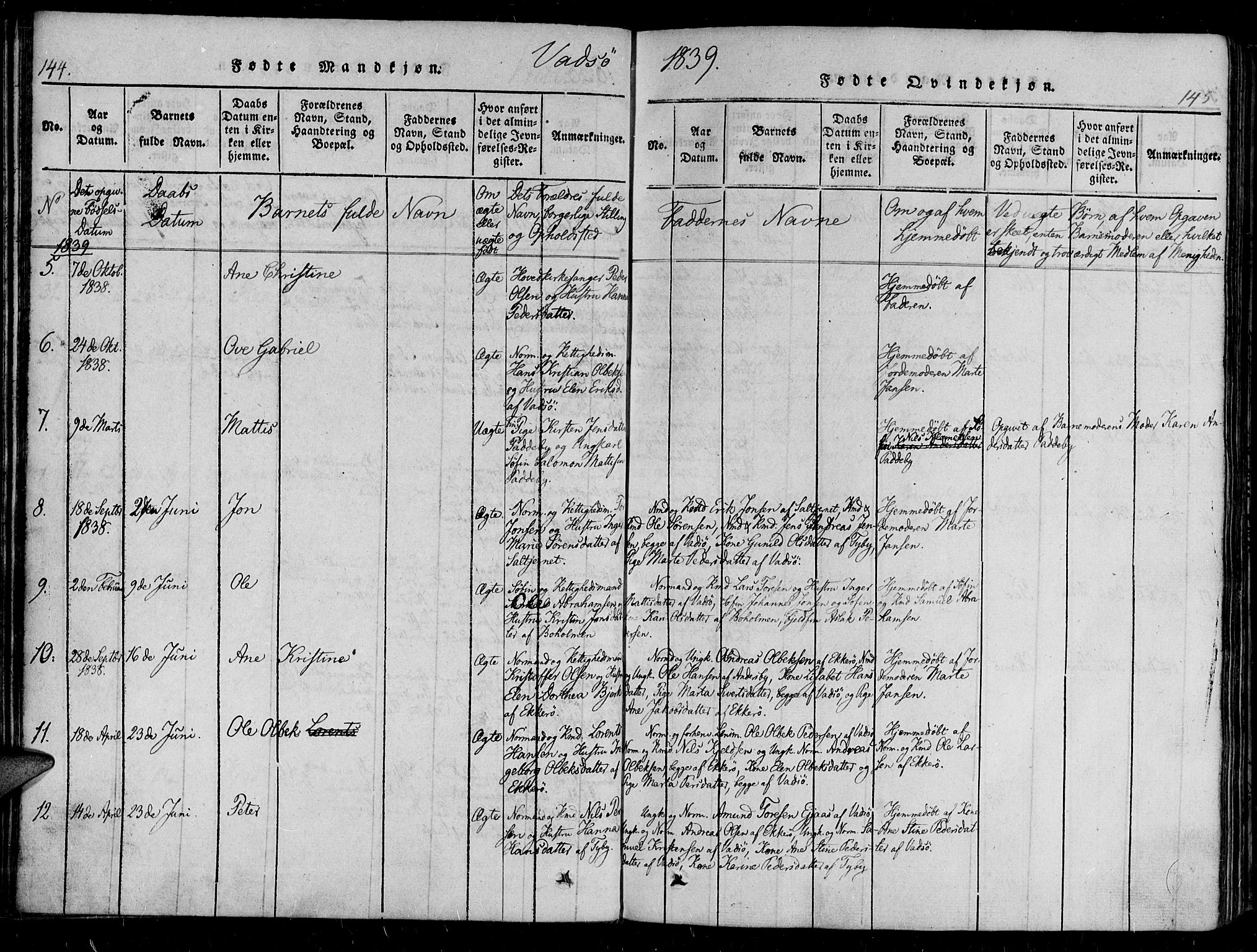 Vadsø sokneprestkontor, SATØ/S-1325/H/Ha/L0003kirke: Parish register (official) no. 3 /1, 1821-1839, p. 144-145