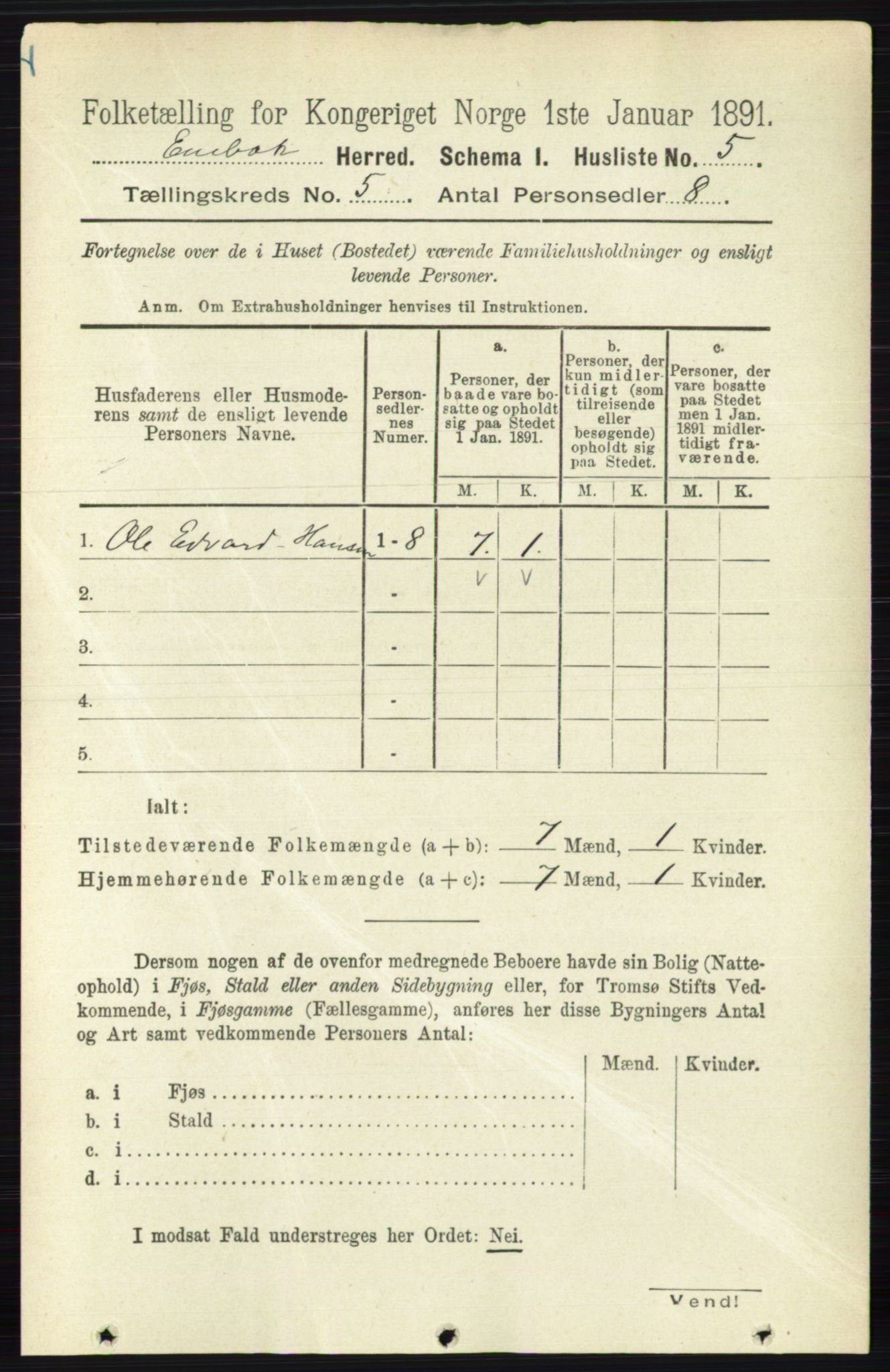 RA, 1891 census for 0229 Enebakk, 1891, p. 1847