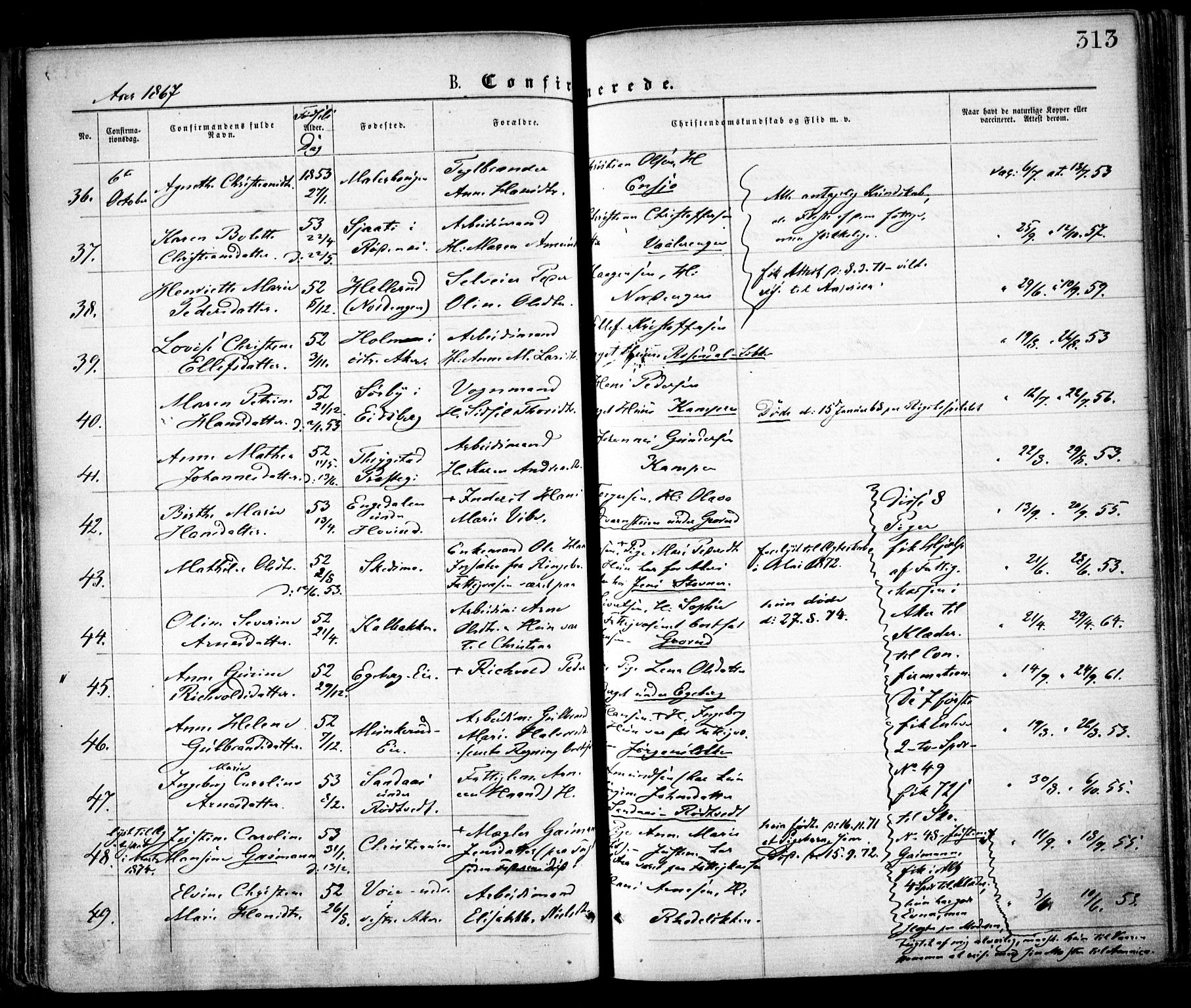 Østre Aker prestekontor Kirkebøker, SAO/A-10840/F/Fa/L0001: Parish register (official) no. I 1, 1861-1869, p. 313