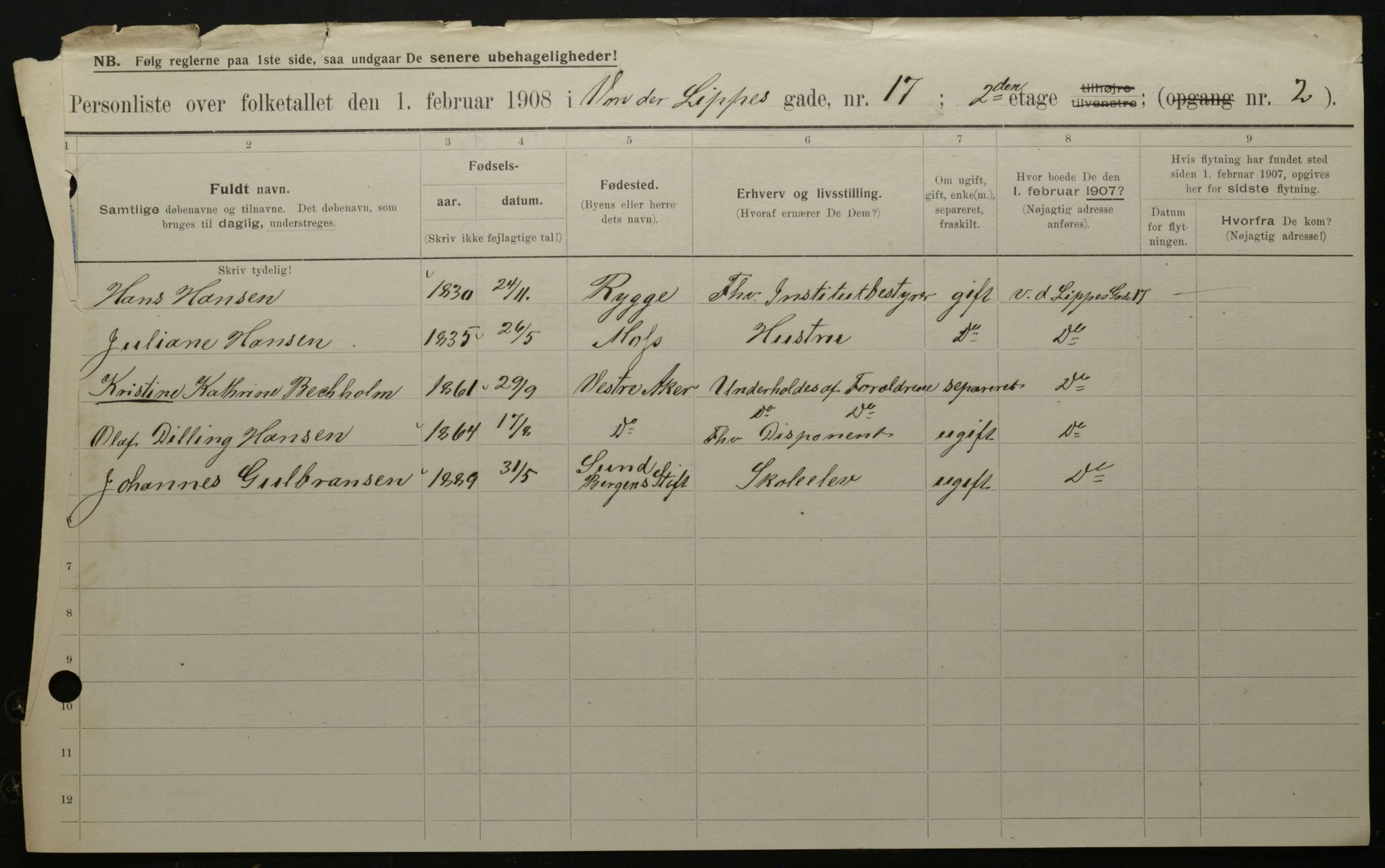 OBA, Municipal Census 1908 for Kristiania, 1908, p. 112574