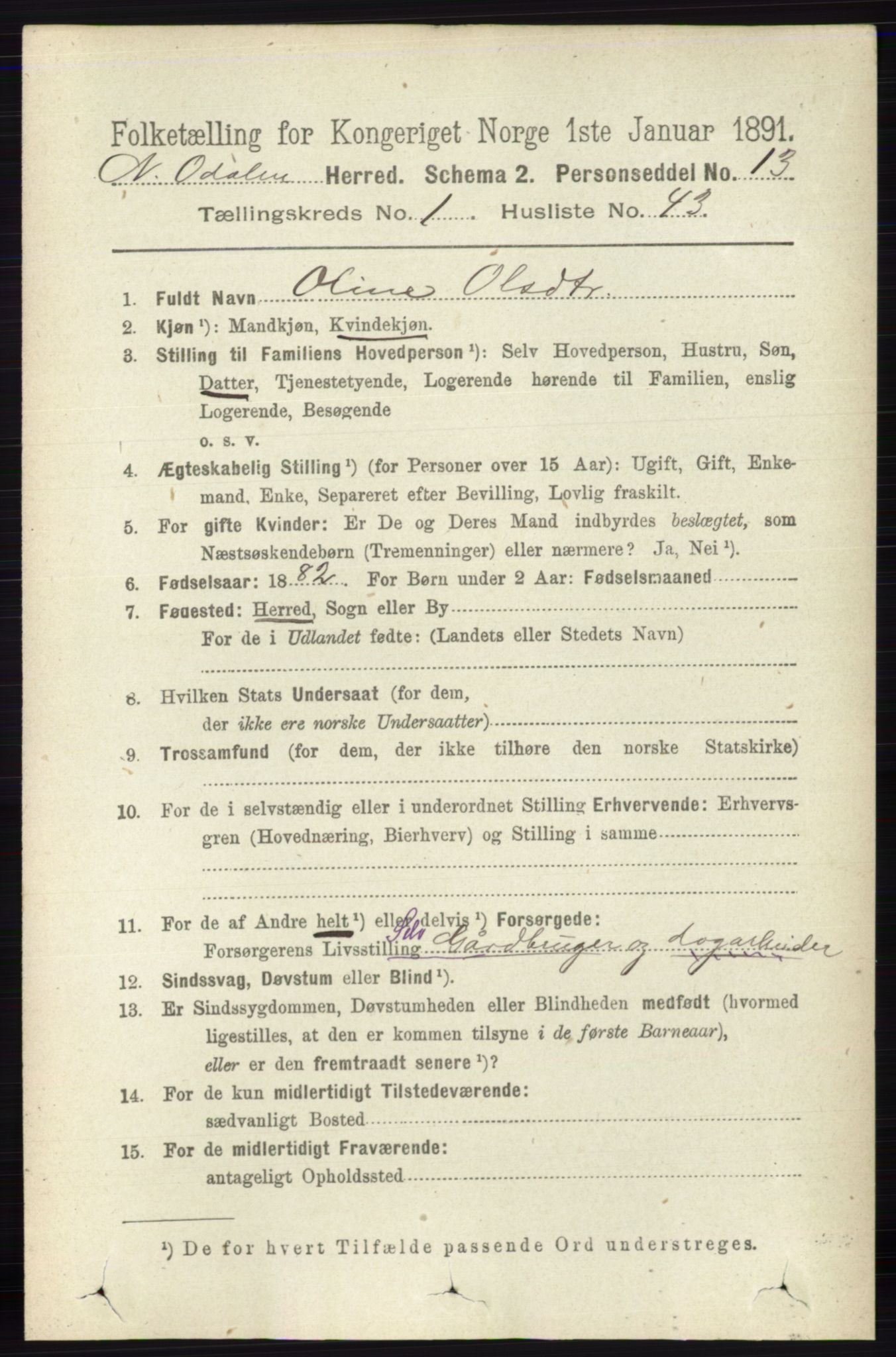 RA, 1891 census for 0418 Nord-Odal, 1891, p. 321