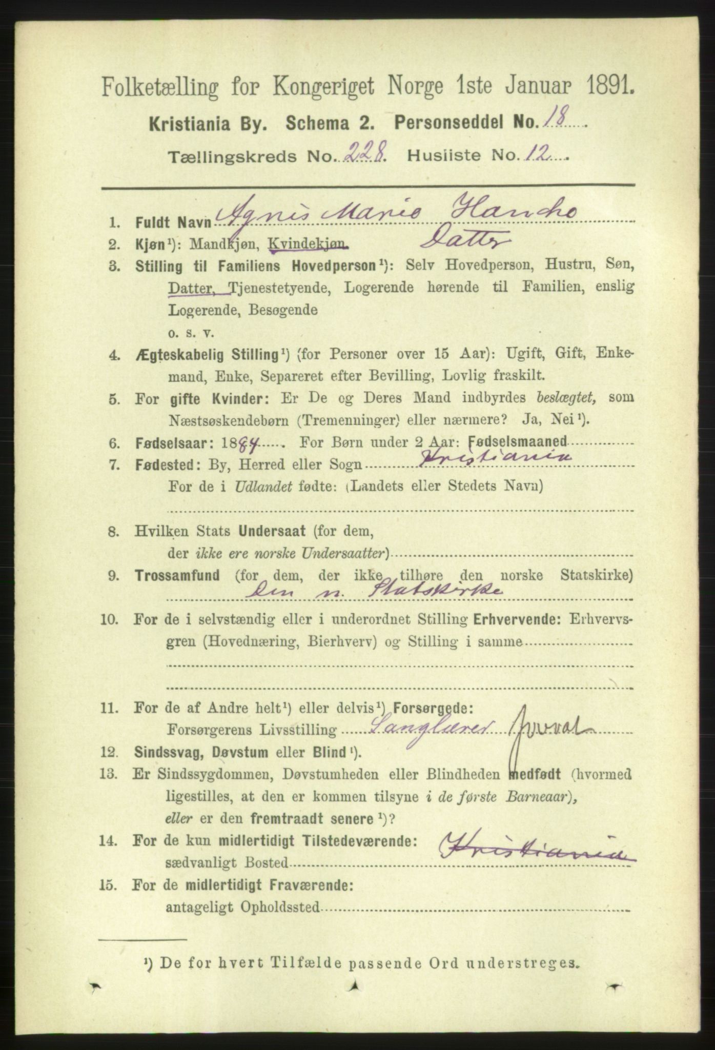 RA, 1891 census for 0301 Kristiania, 1891, p. 139734