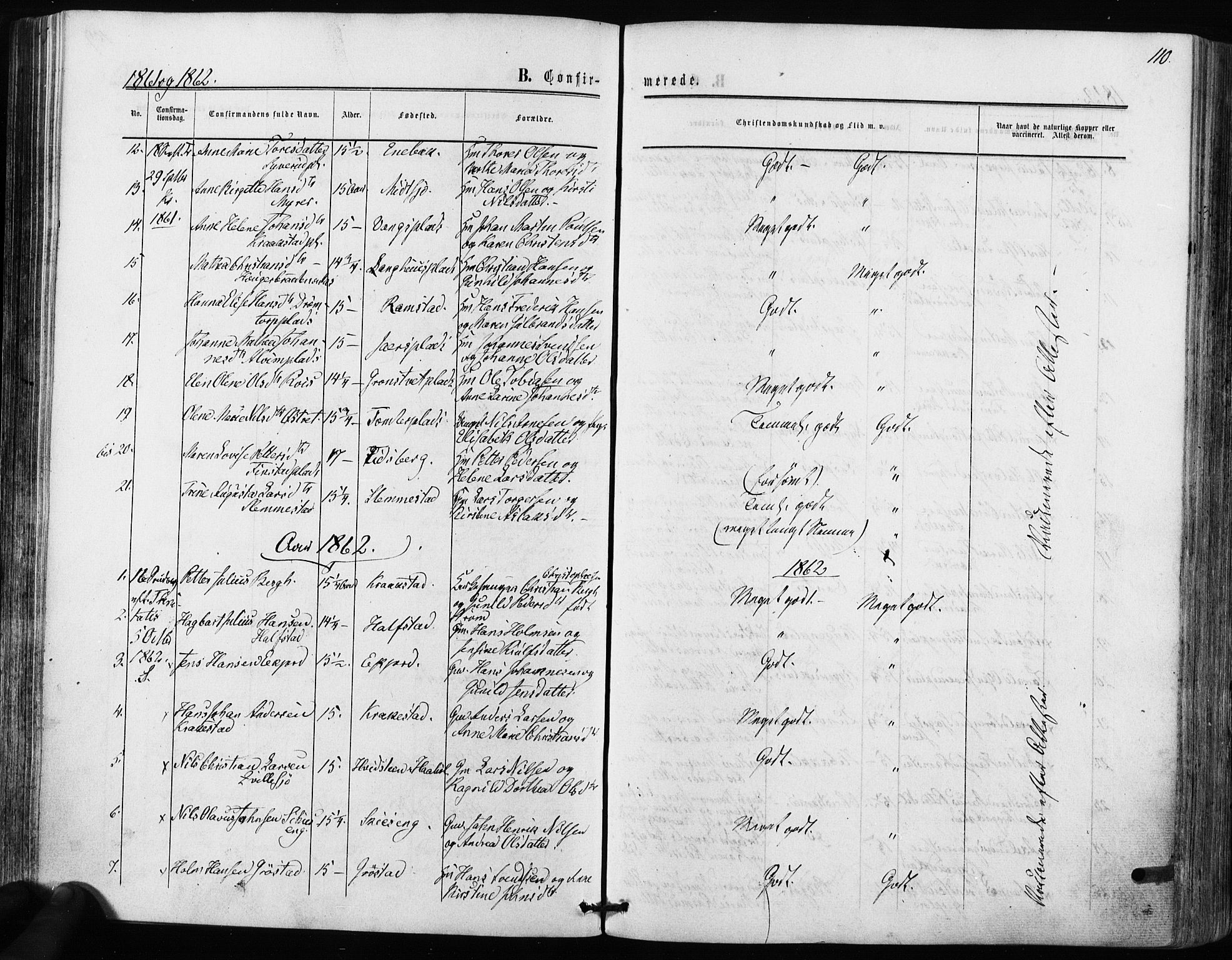 Kråkstad prestekontor Kirkebøker, SAO/A-10125a/F/Fa/L0007: Parish register (official) no. I 7, 1858-1870, p. 110