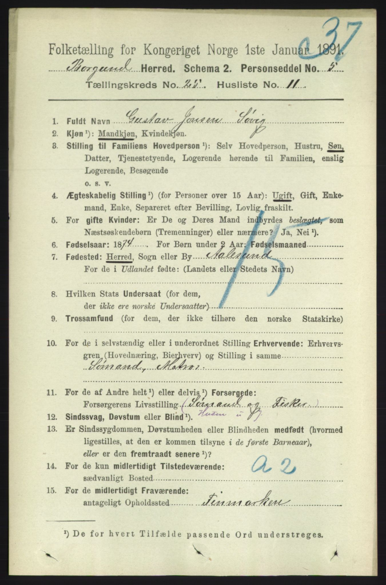 RA, 1891 census for 1531 Borgund, 1891, p. 7328