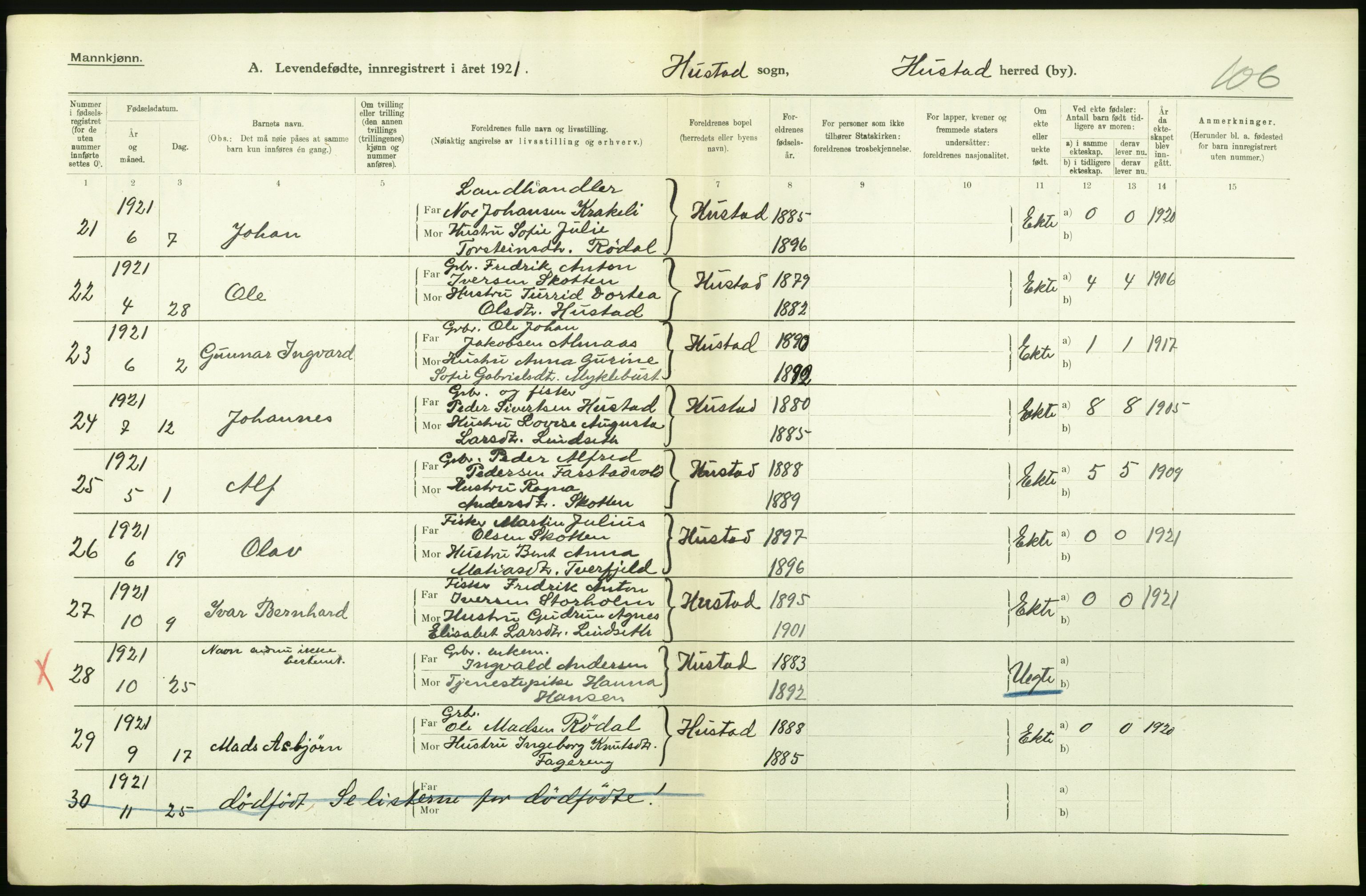 Statistisk sentralbyrå, Sosiodemografiske emner, Befolkning, AV/RA-S-2228/D/Df/Dfc/Dfca/L0040: Møre fylke: Levendefødte menn og kvinner. Bygder., 1921, p. 426