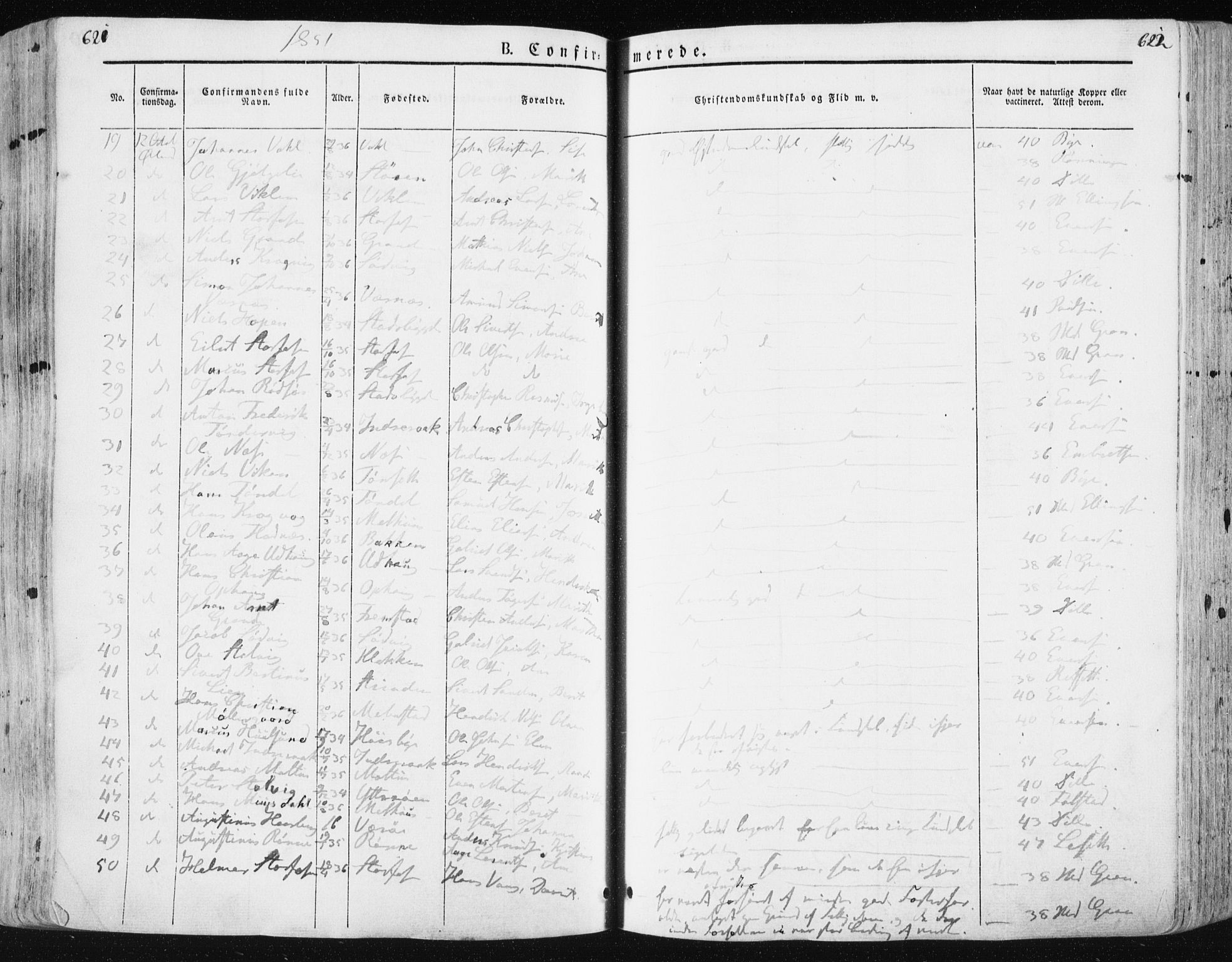 Ministerialprotokoller, klokkerbøker og fødselsregistre - Sør-Trøndelag, AV/SAT-A-1456/659/L0736: Parish register (official) no. 659A06, 1842-1856, p. 621-622