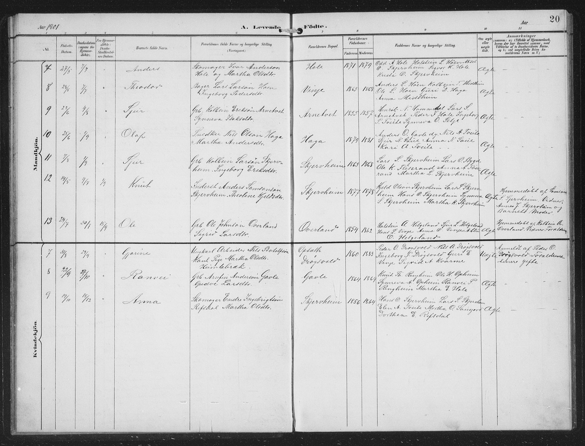 Vossestrand Sokneprestembete, SAB/A-79101/H/Hab: Parish register (copy) no. B 4, 1894-1941, p. 20