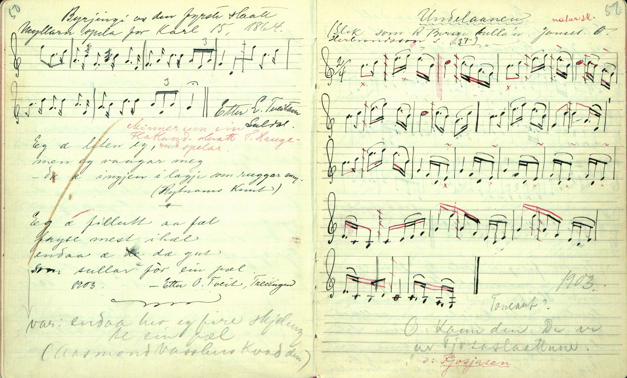 Rikard Berge, TEMU/TGM-A-1003/F/L0001/0024: 001-030 Innholdslister / 20. Musiksoge. Folkemusik II, 1902-1903, p. 50-51