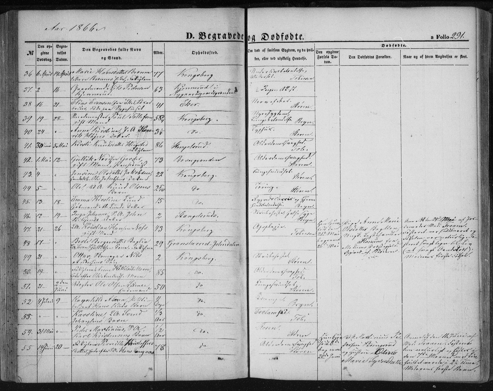 Kongsberg kirkebøker, AV/SAKO-A-22/F/Fa/L0010: Parish register (official) no. I 10, 1859-1875, p. 291