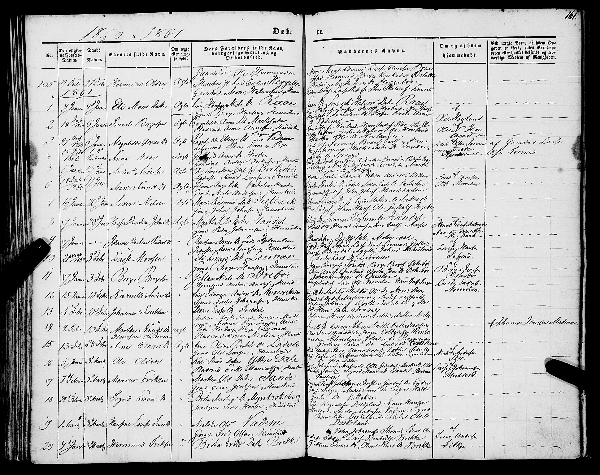 Lavik sokneprestembete, SAB/A-80901: Parish register (official) no. A 3, 1843-1863, p. 161