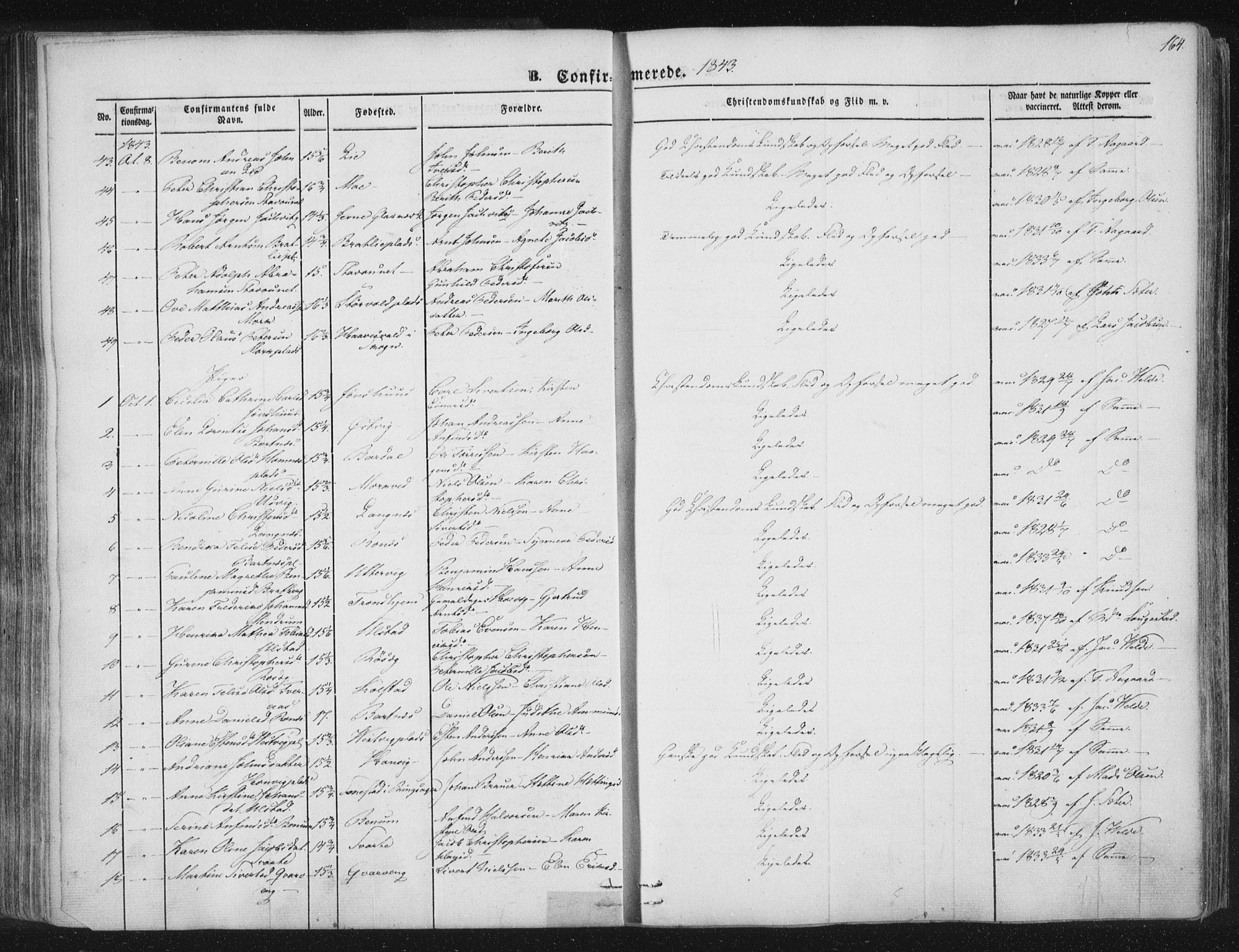 Ministerialprotokoller, klokkerbøker og fødselsregistre - Nord-Trøndelag, AV/SAT-A-1458/741/L0392: Parish register (official) no. 741A06, 1836-1848, p. 164