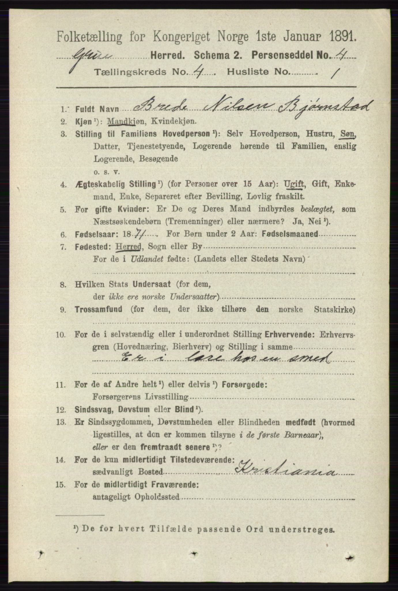 RA, 1891 census for 0423 Grue, 1891, p. 2108