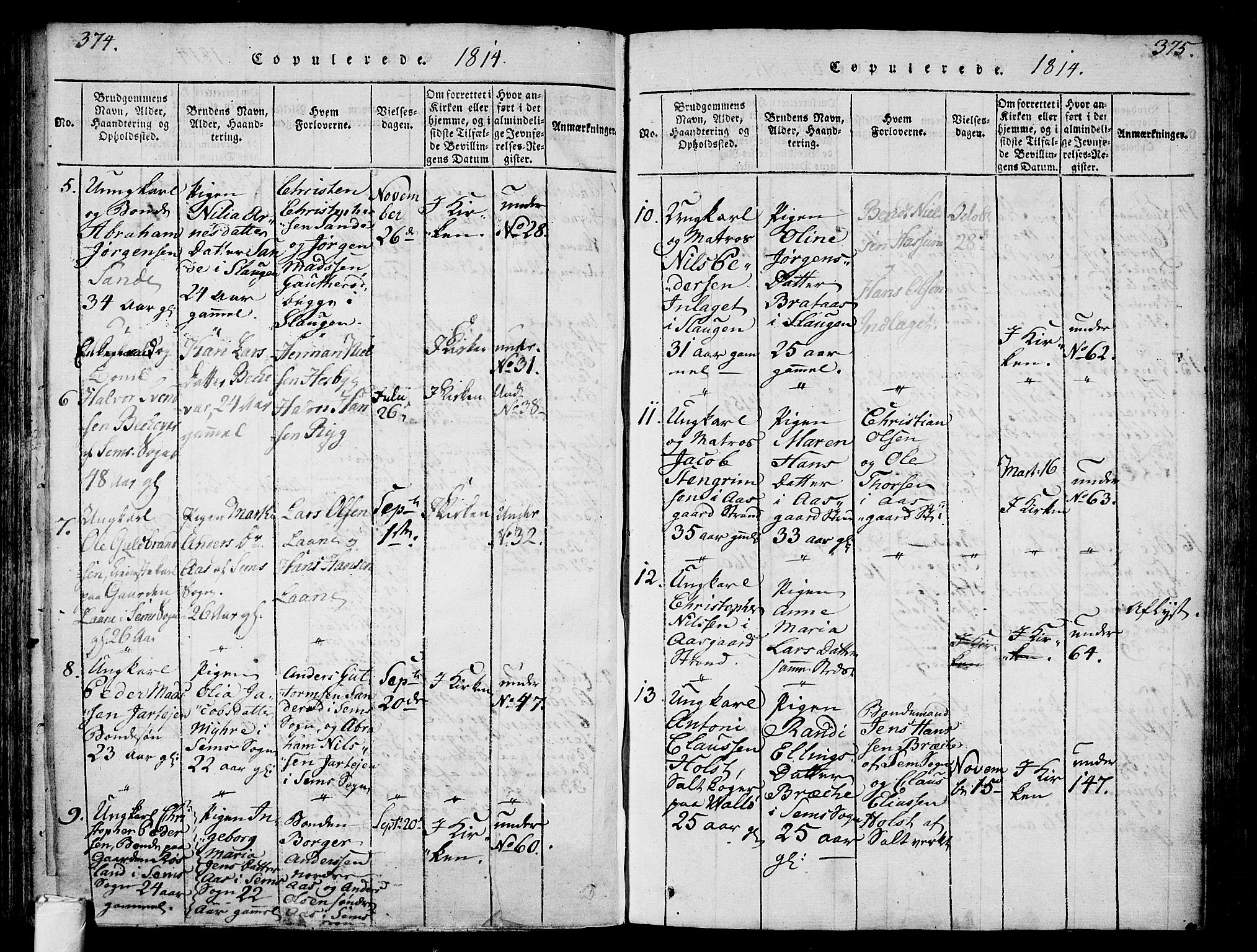 Sem kirkebøker, SAKO/A-5/F/Fa/L0004: Parish register (official) no. I 4, 1814-1825, p. 374-375