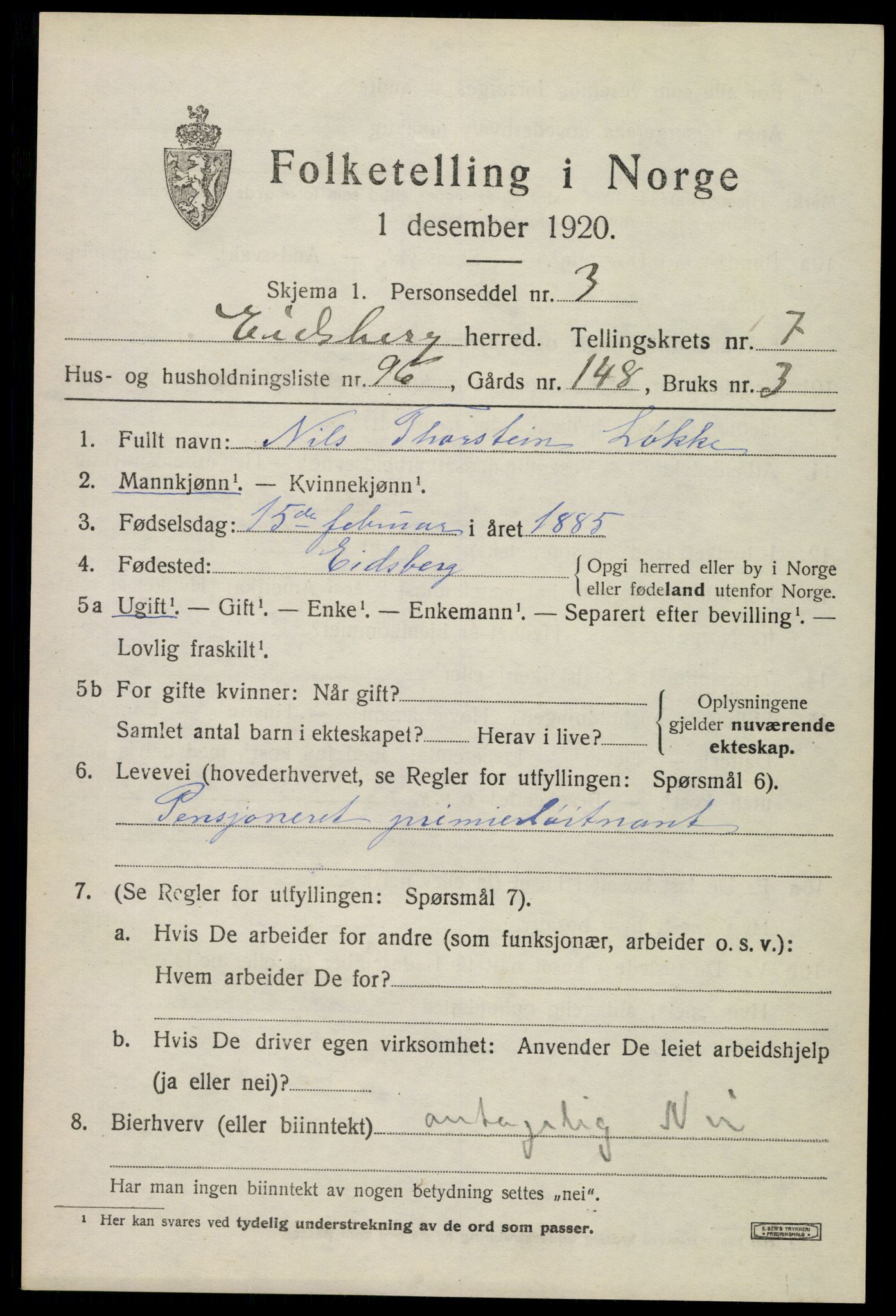 SAO, 1920 census for Eidsberg, 1920, p. 9669