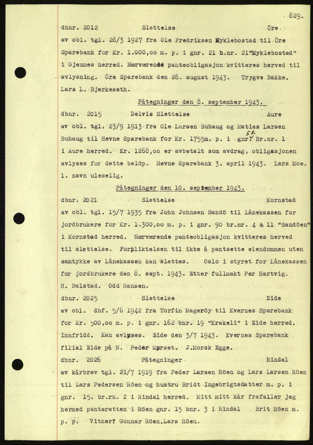 Nordmøre sorenskriveri, AV/SAT-A-4132/1/2/2Ca: Mortgage book no. C81, 1940-1945, Diary no: : 2012/1943