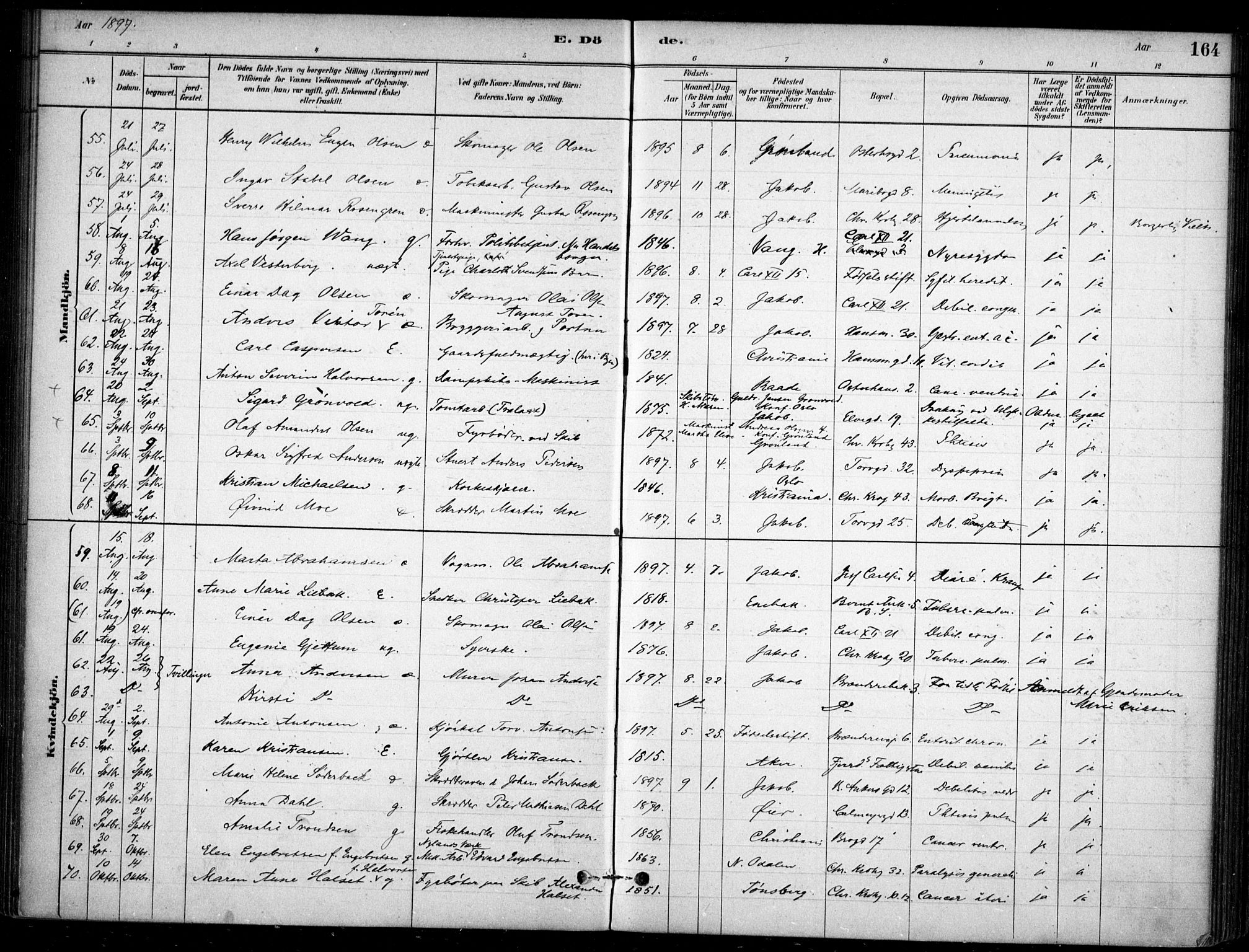 Jakob prestekontor Kirkebøker, AV/SAO-A-10850/F/Fa/L0007: Parish register (official) no. 7, 1880-1905, p. 164