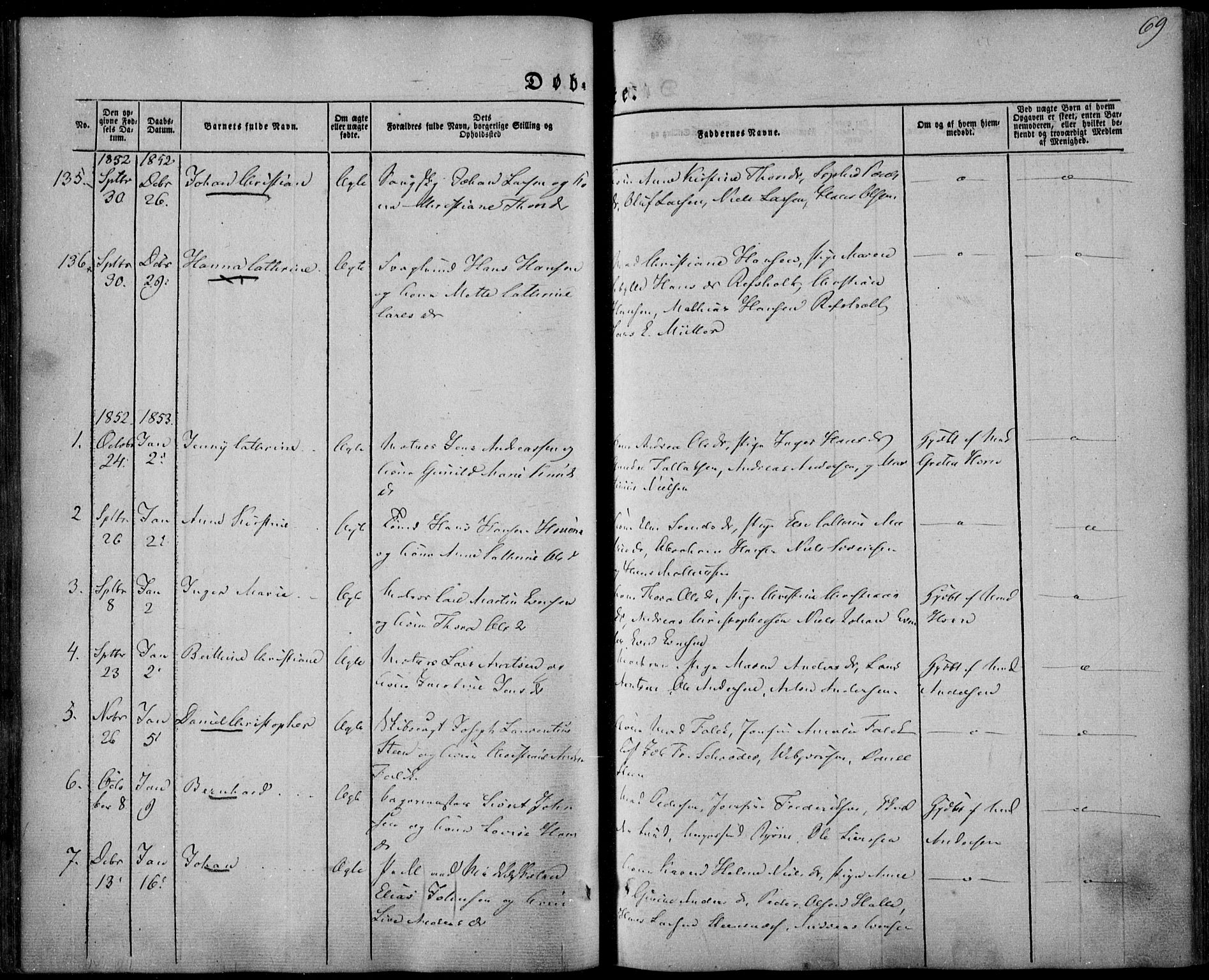 Larvik kirkebøker, SAKO/A-352/F/Fa/L0003: Parish register (official) no. I 3, 1848-1856, p. 69